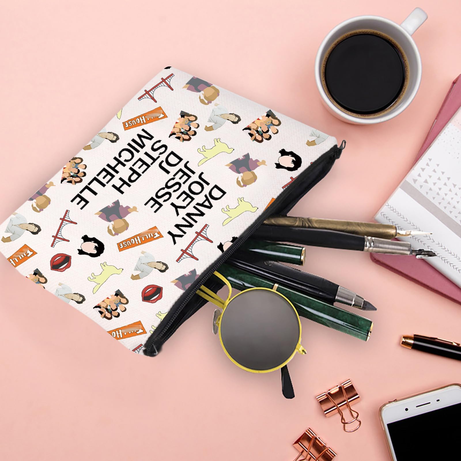 XYANFA TV Show Inspired Makeup Bag - 'Full House' & 'You Got It Dude' Themed Cosmetic Pouch with Zipper - Perfect for Fans, Travel & Daily Organization
