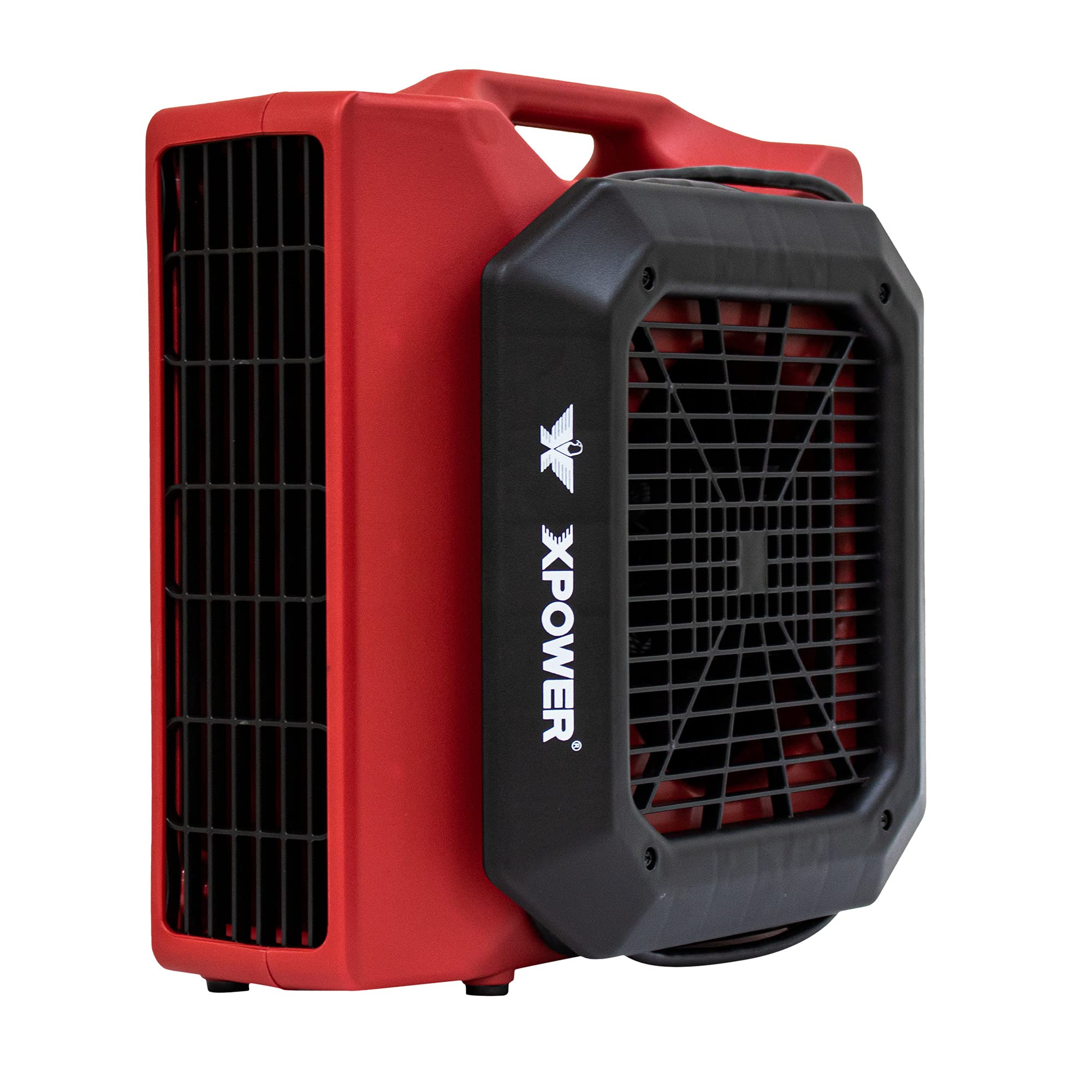 XPOWER PL-700A Low Profile Air Mover Fan - 1/3 HP, 1050 CFM, 3 Speed Adjustable, Red - Professional Carpet Dryer & Water Damage Restoration Blower with Power Outlets - Ideal for Commercial Cleaning, Plumbing, Flood Repair & Home Use