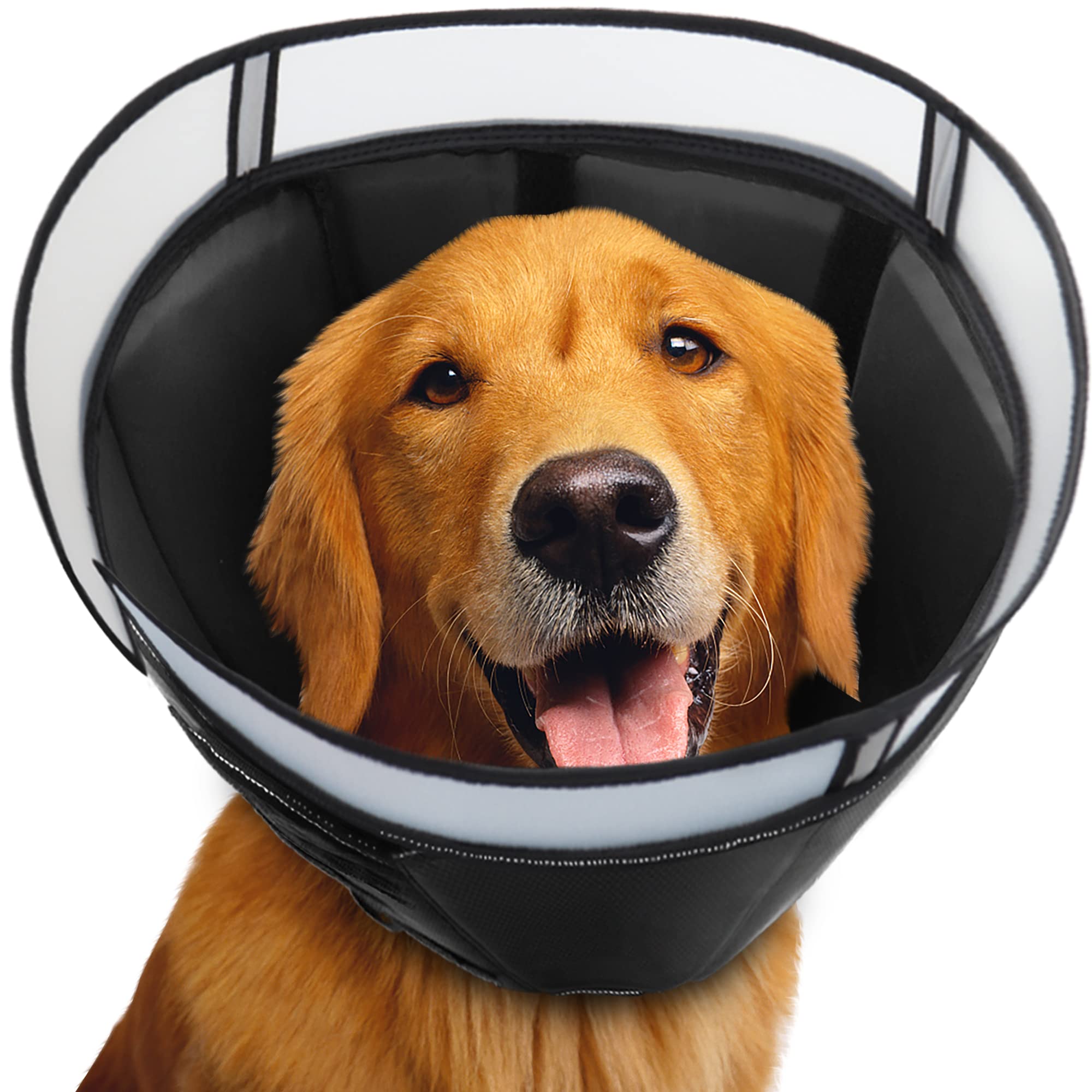 Soft Adjustable Dog & Cat Recovery Cone Collar - Post-Surgery Protective E-Collar for Wound Healing - Comfortable Pet Cone for Large, Medium & Small Dogs (Black, Large) - Ideal for Post-Op Care, Licking Prevention & Pet Safety