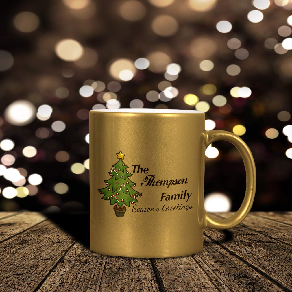 Personalized Custom Text Christmas Tree Ceramic Coffee Mug with Gold Metallic Finish - Perfect for Holiday Gifts, Office Decor & Cozy Winter Drinks