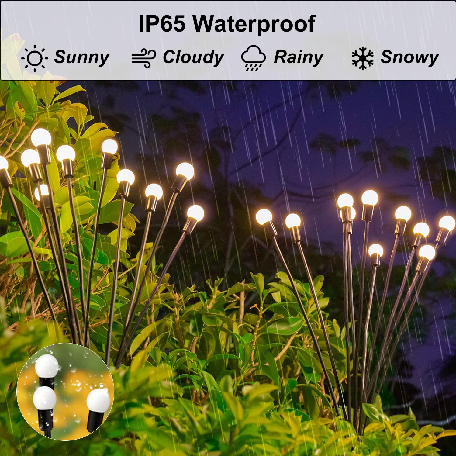 40 LED Solar Firefly Lights & 10 LED Starburst Swaying Lights - Waterproof Solar Garden Lights for Yard, Patio, Pathway, Lawn (4 Pack) | Outdoor Solar Decor for Landscape, Backyard, Wedding & Party Lighting