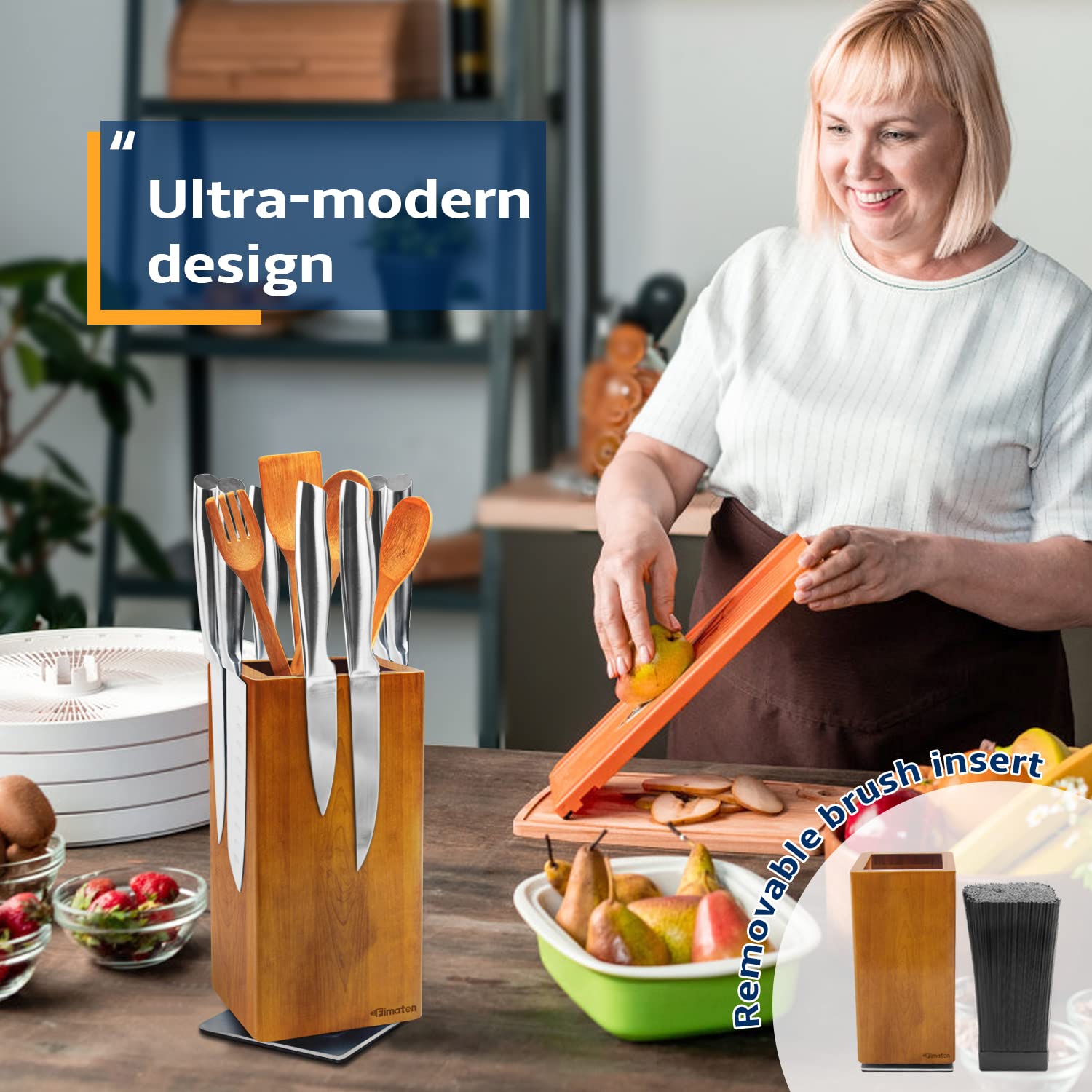360° Rotatable Magnetic Knife Holder - Universal Acacia Wood Knife Block with Extra Strong Magnets for Knives & Utensils | Space-Saving Kitchen Organizer for Countertops, Drawers & Small Kitchens