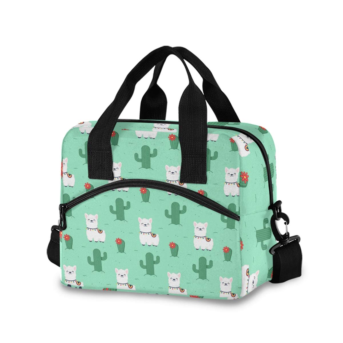 Cute Insulated Lunch Bag with Detachable Shoulder Strap - Cactus Llama Alpaca Design for Women & Men, Reusable Cooler Tote for Work, School, Picnic | Perfect for Office Lunch, Beach Trips & Outdoor Activities