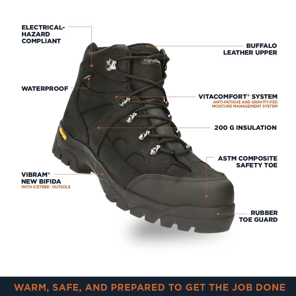 RefrigiWear Men's EnduraMax Insulated Waterproof Leather Work Boots - Warm Winter Safety Footwear for Construction, Hunting & Outdoor Work