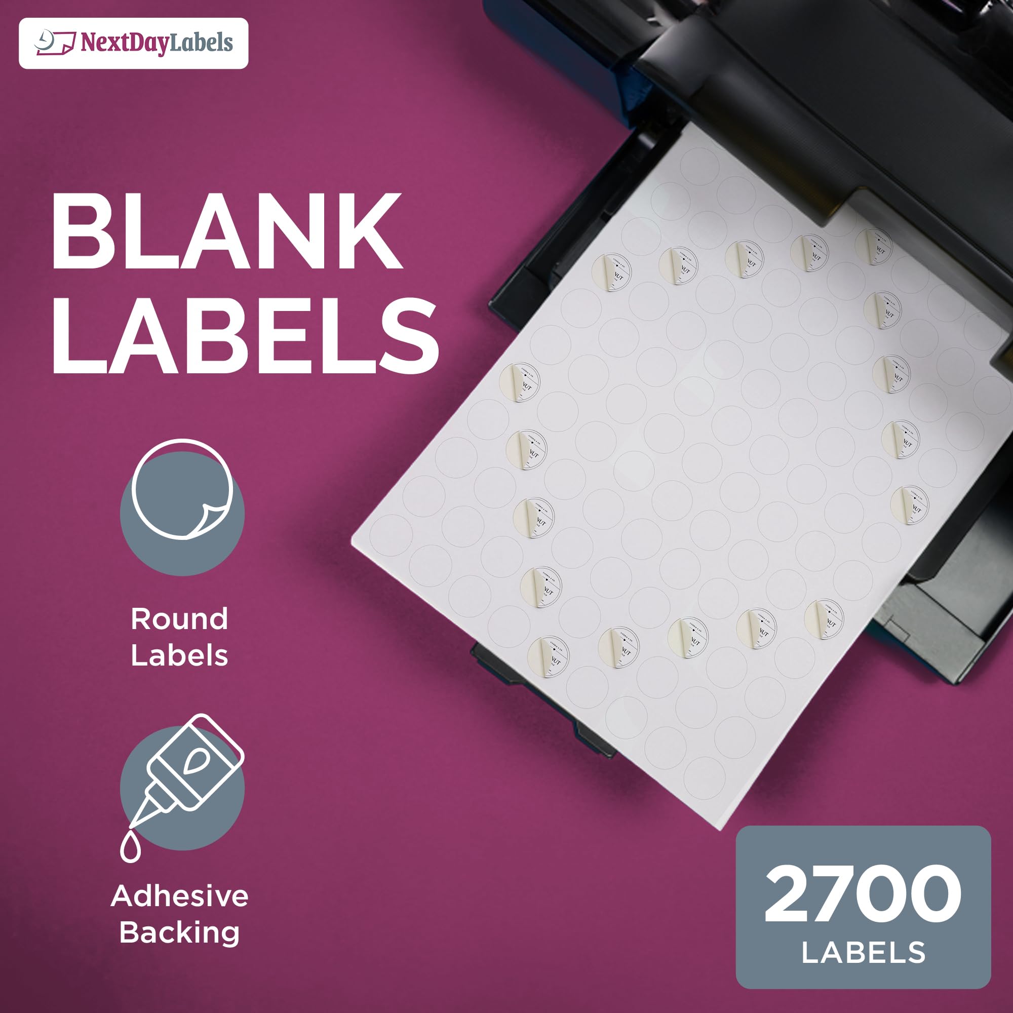 NextDayLabels – 3/4 Inch Round Printable Labels for Laser/Inkjet Printers - Matte White Blank Circle Stickers (25 Sheets, 108 Per Sheet, 2700 Labels) - Perfect for Address Labels, Jar Labels, Organizing & Crafting