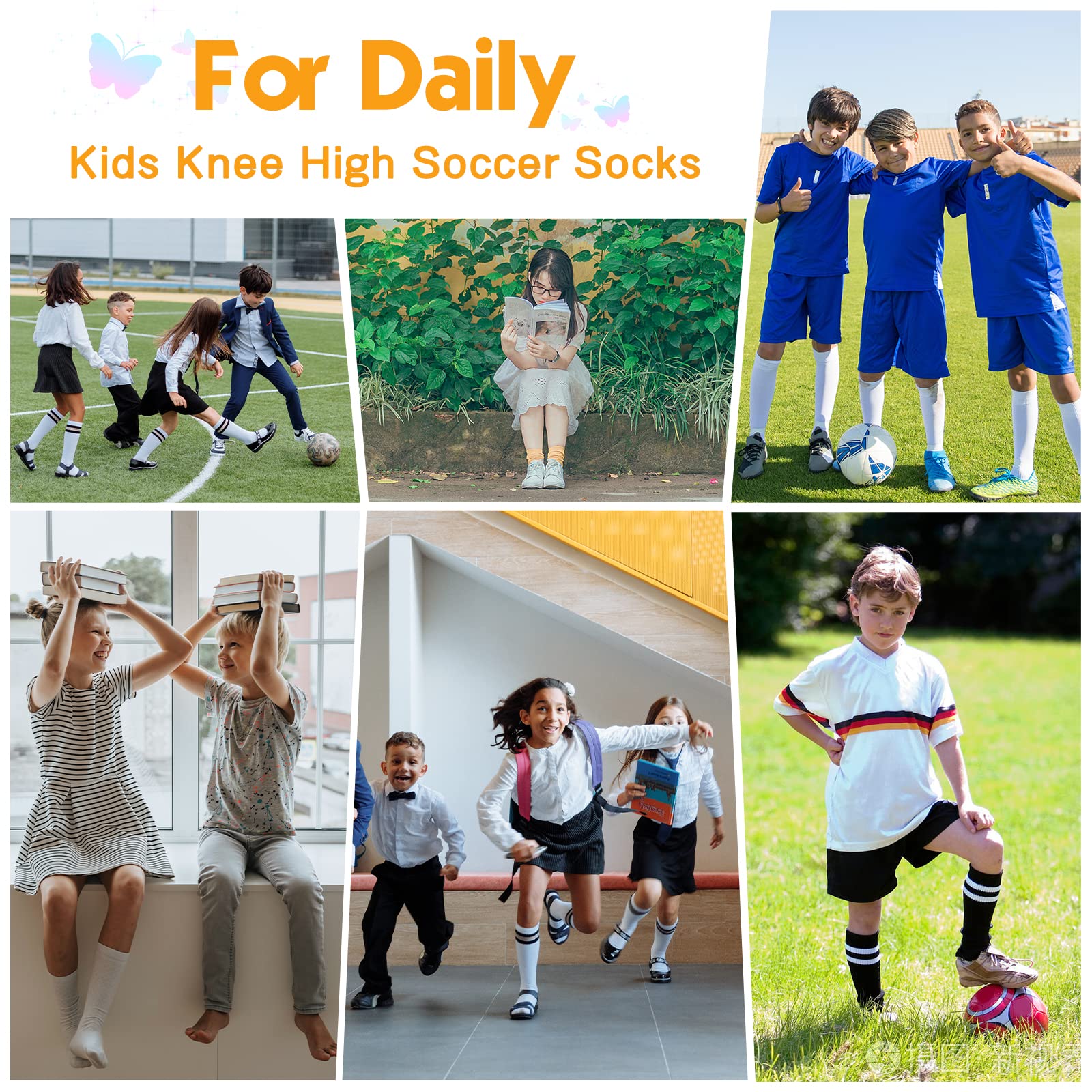 American Trends Kids Soccer Socks - Knee High Tube Socks for Toddlers & Children, Boys & Girls, Striped Athletic Sports Socks for School, Soccer Games & Outdoor Activities