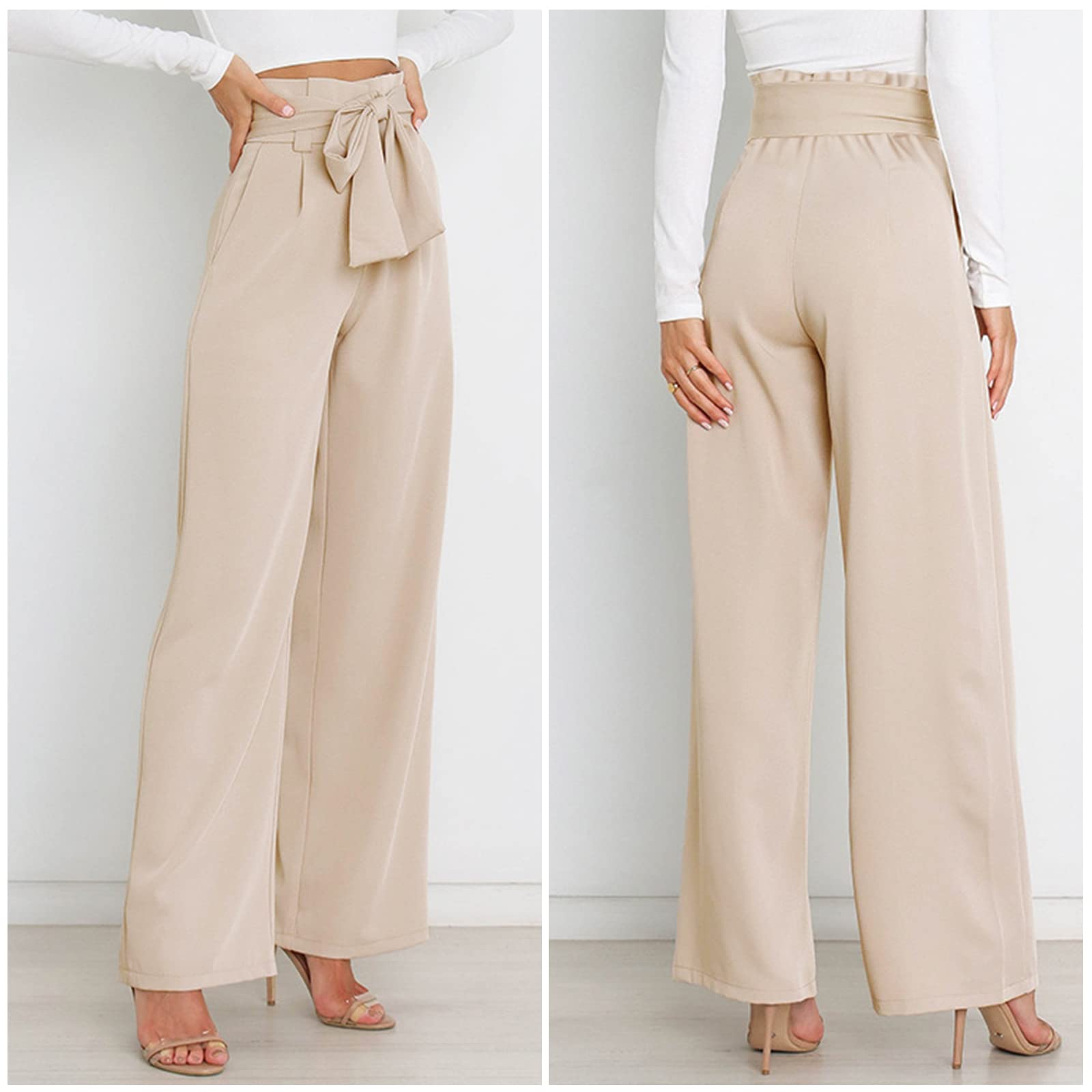 GUOLEZEEV Women's High Waist Wide Leg Dress Pants - Business Casual Trousers for Office Work, Travel & Everyday Wear | Comfortable Stretch Fabric