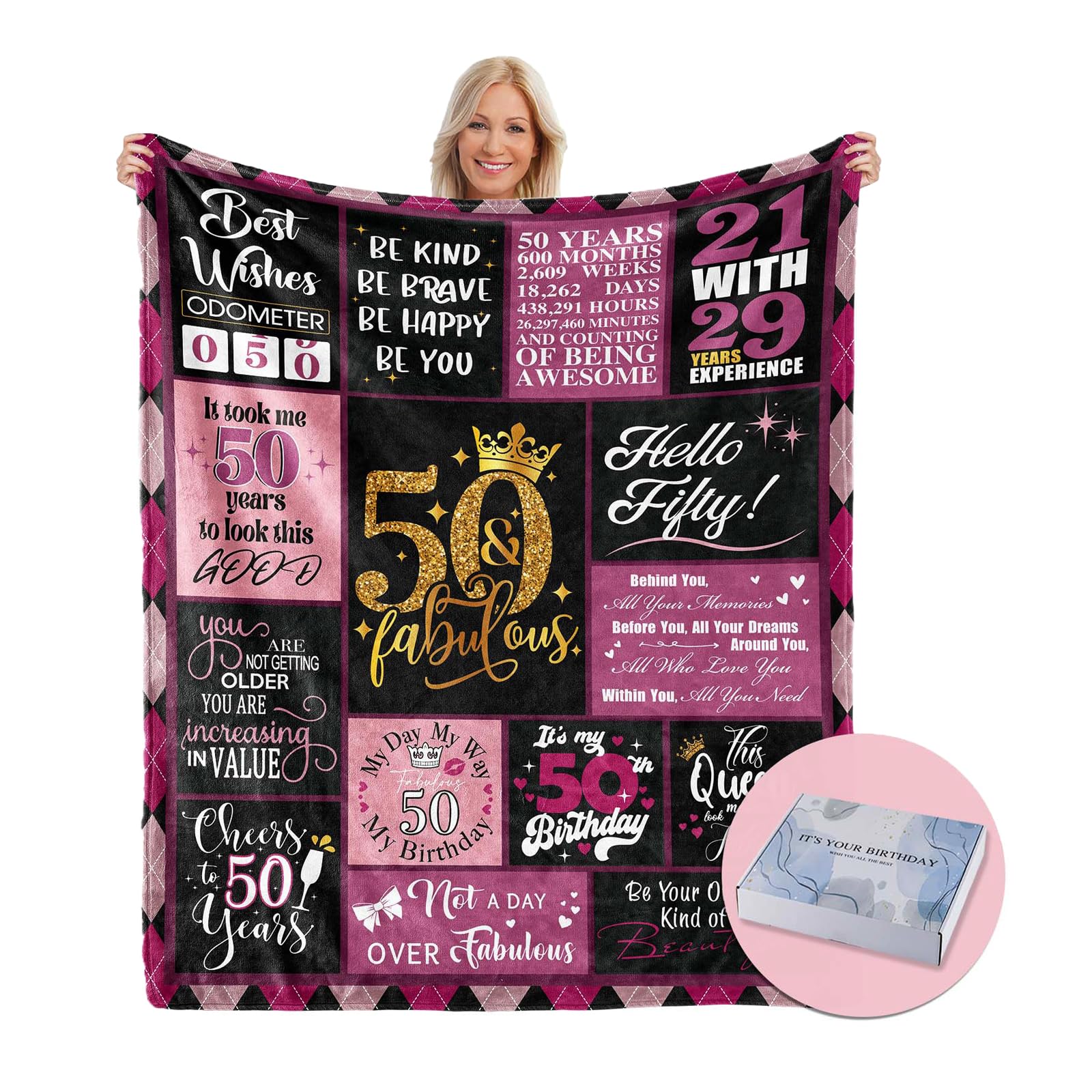 50th Birthday Gifts for Women - Personalized 50 Year Old Birthday Blanket with Gift Box - Unique 50th Birthday Decorations & Gift Ideas for Her - Perfect for Turning 50 Celebrations, Parties & Special Moments