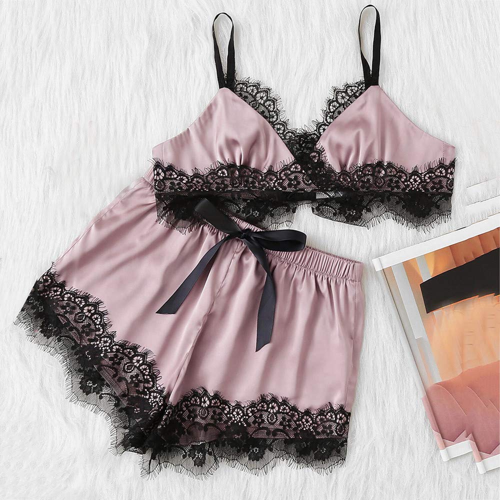 Vehpro Women's Plus Size Satin Lace Trim Sleeveless Strap Pajama Top & Nightwear Set - Comfortable Sleepwear for Lounge & Bedtime (Pink, XXXL) - Perfect for Relaxing at Home, Vacation & Gift Giving
