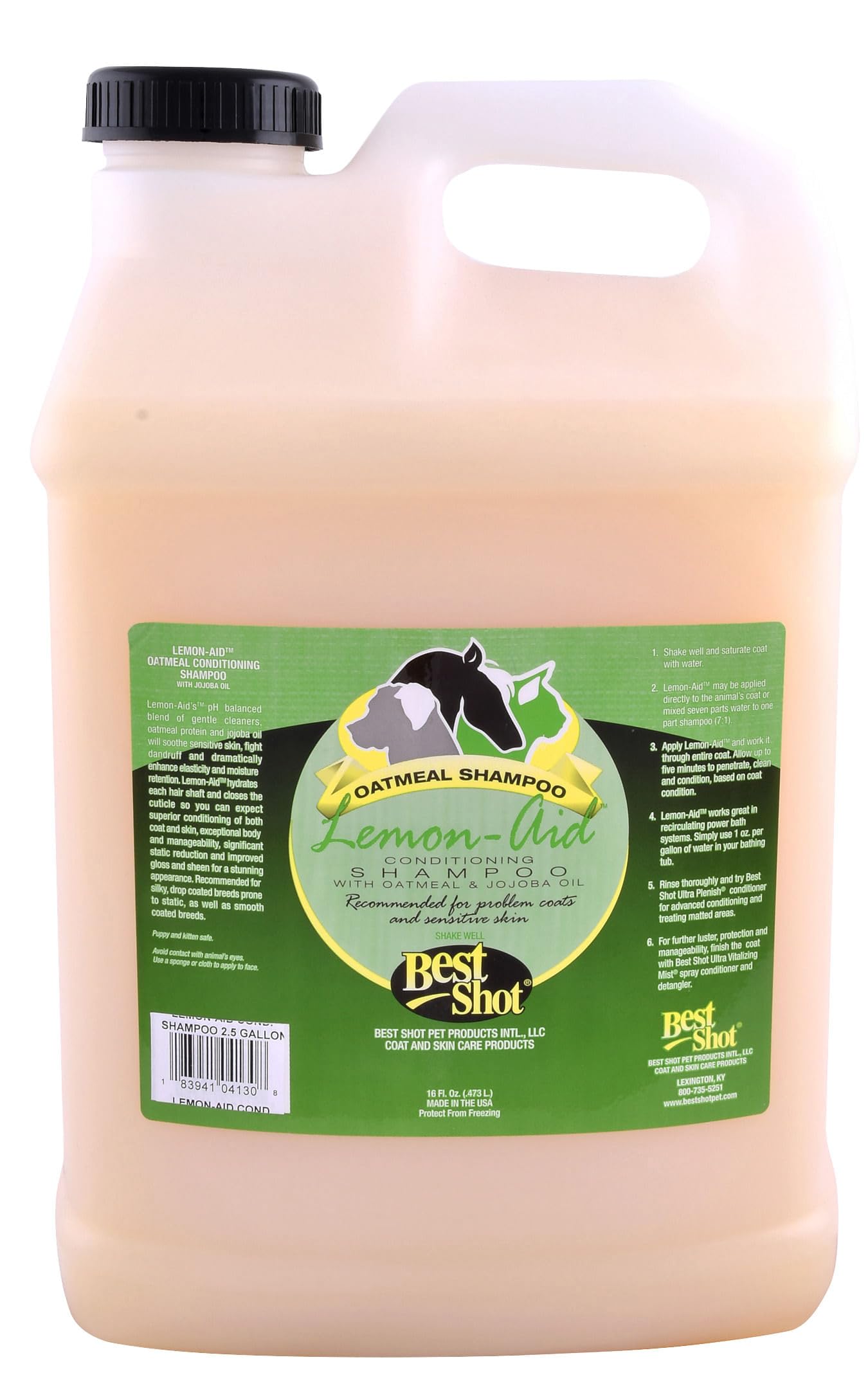 Best Shot Lemon-Aid Pet Shampoo 2.5 Gallon - Natural Dog & Cat Shampoo for Odor Control & Flea Treatment - Gentle Cleansing for All Coat Types - Perfect for Bathing, Grooming & Pet Care at Home
