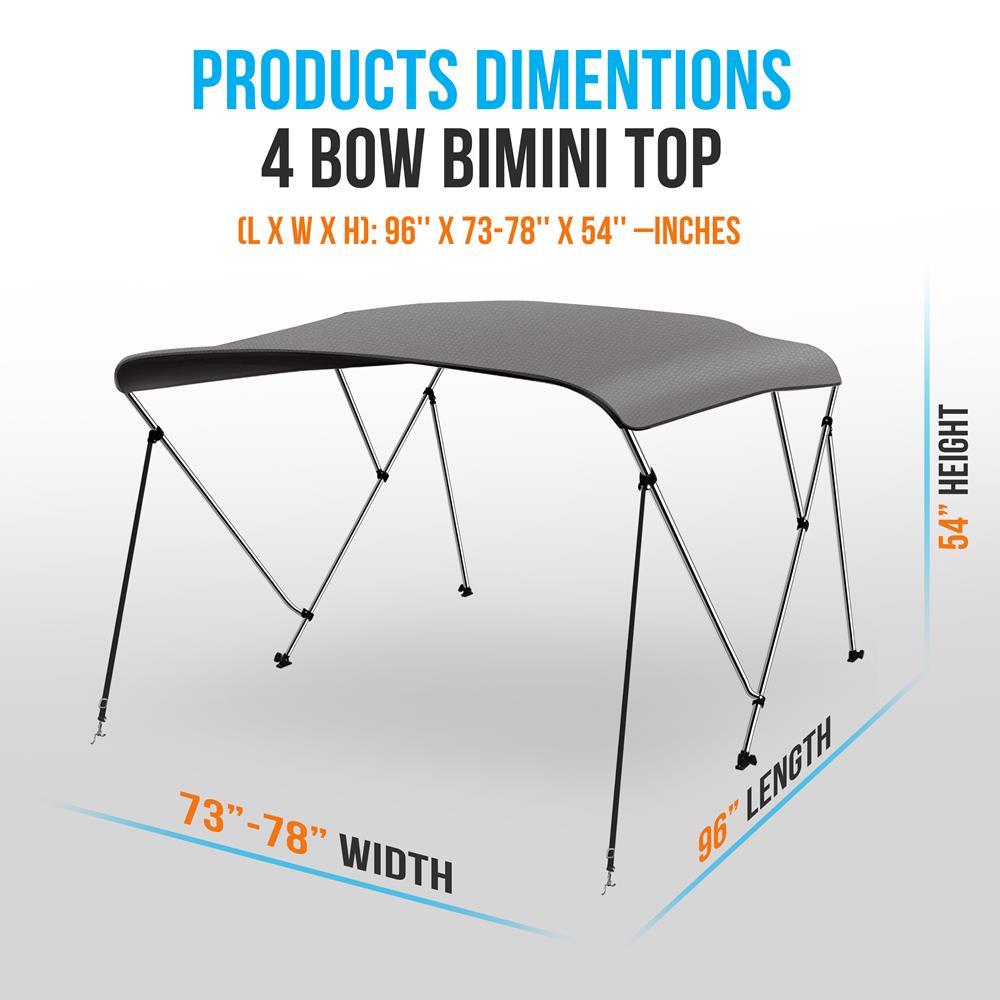 4 Bow Bimini Top for Boats - UV Protection & Adjustable Canopy - Perfect for Pontoon, Fishing & Deck Boats - Outdoor Water Sports & Summer Shade Solution