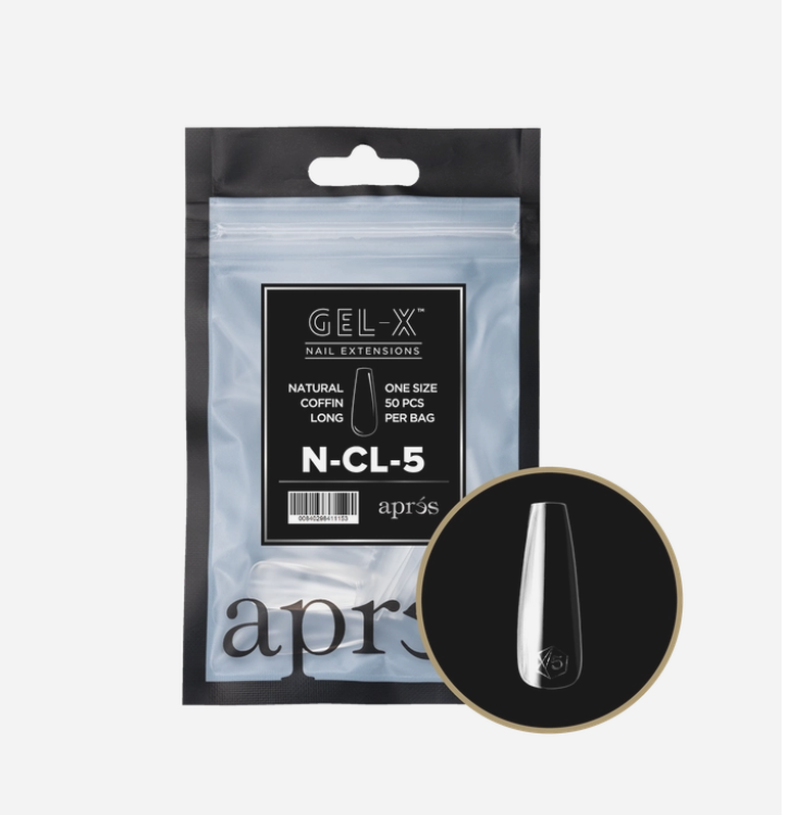 Apres Gel X Refill Tips 2.0 - 50pcs Natural Long Coffin Nail Extensions for Professional Salon & DIY Manicure at Home