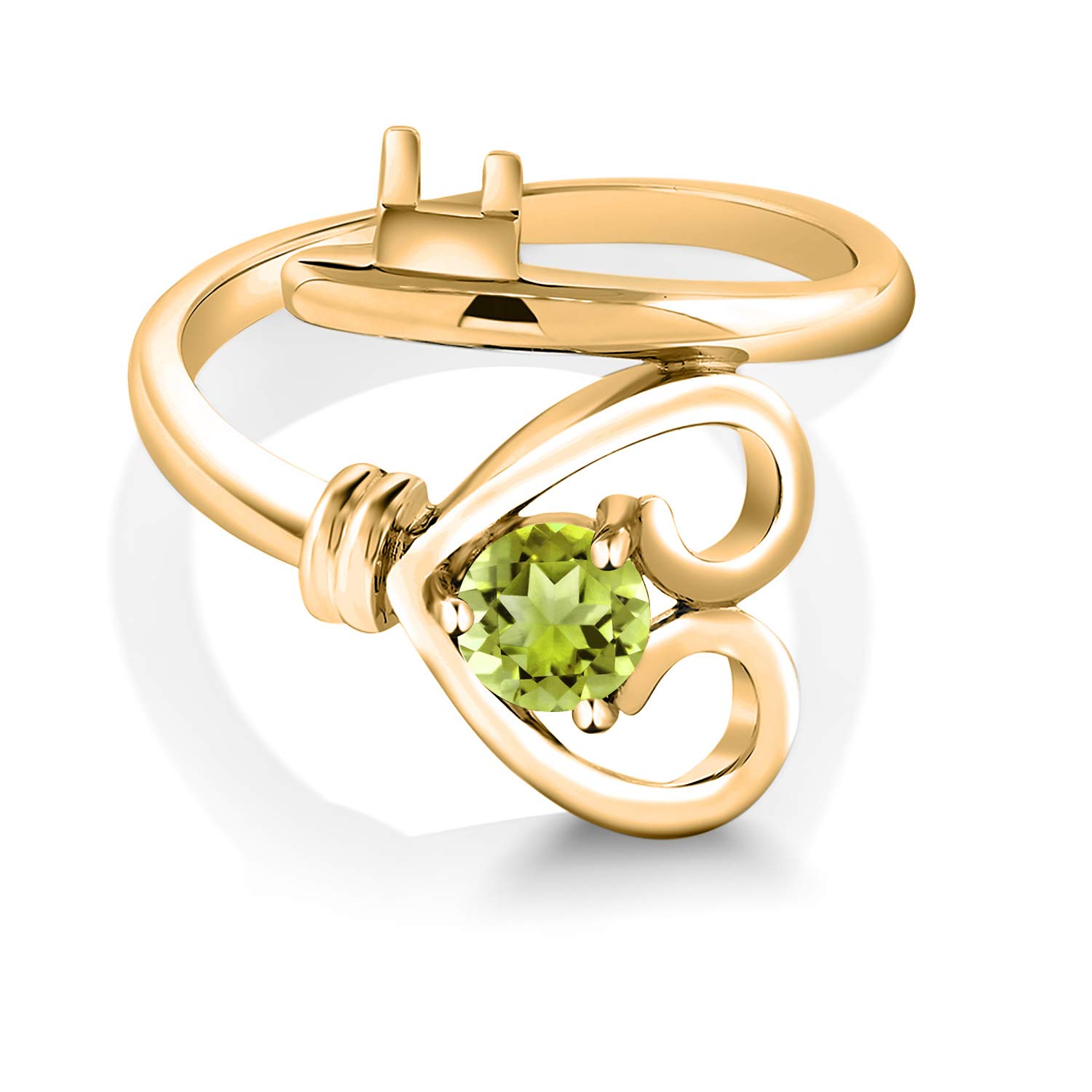 0.55 Ct Round Green Peridot Heart Key Ring - 18K Yellow Gold Plated Sterling Silver Jewelry | Gem Stone King | Perfect Gift for Anniversary, Birthday & Valentine's Day