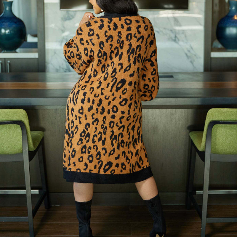 Leopard Print Knit Cardigan Jacket for Women - Soft Chunky Open Front Sweater - Cozy Fall & Winter Fashion - Perfect for Casual Outings and Office Wear