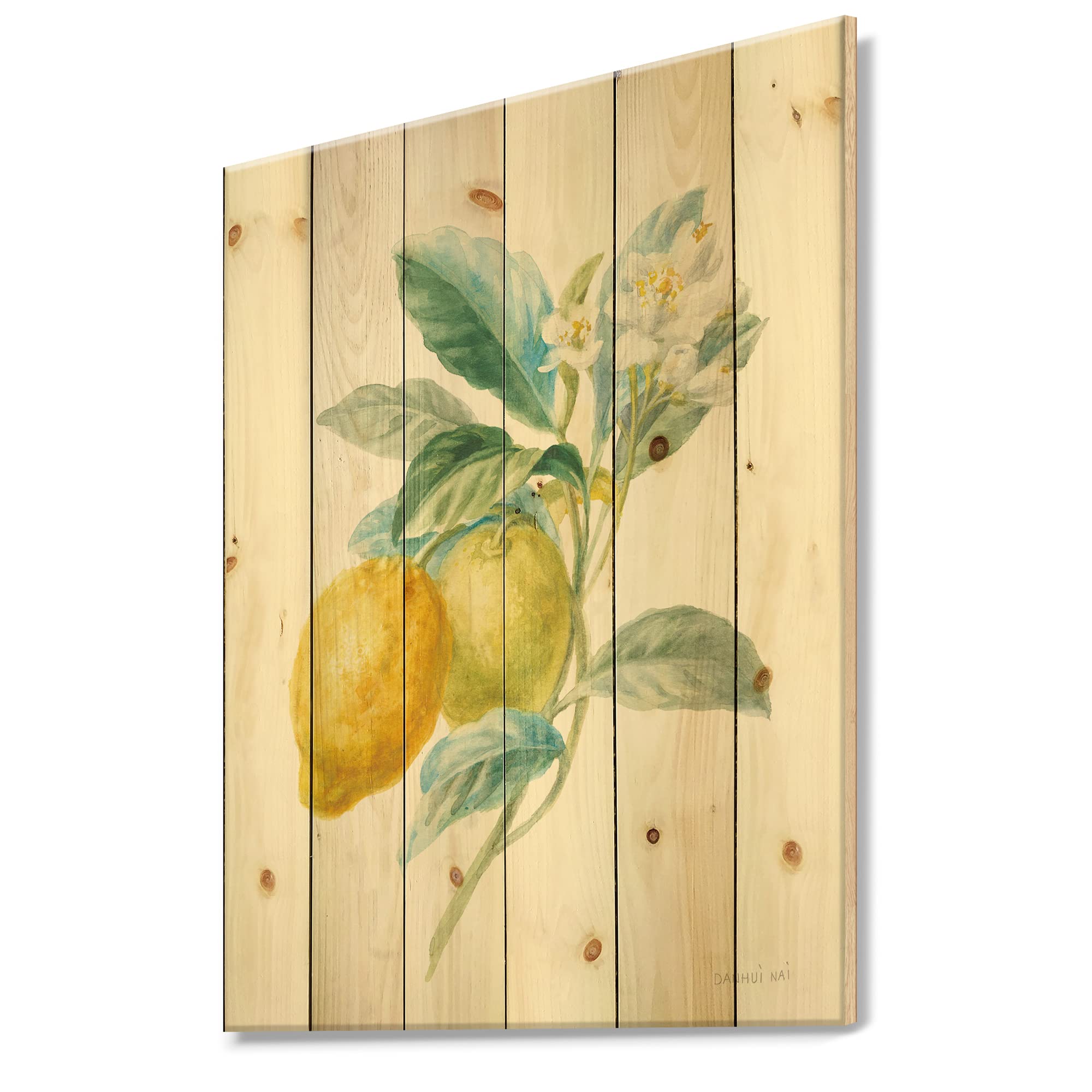 Farmhouse Lemon Floursack Wood Wall Decor - Large Yellow Wood Wall Art Panel - Natural Pine Wood Printed Food & Beverage Kitchen Decor - Perfect for Farmhouse, Country Kitchen & Cafe Wall Decoration