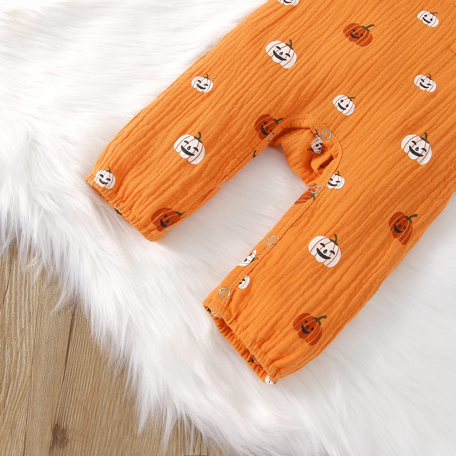 **Halloween Baby Outfits for Boys & Girls - Pumpkin Ghost Print Cotton Linen Romper with Long Sleeves | Newborn & Infant Costume for Trick-or-Treating & Photo Shoots**