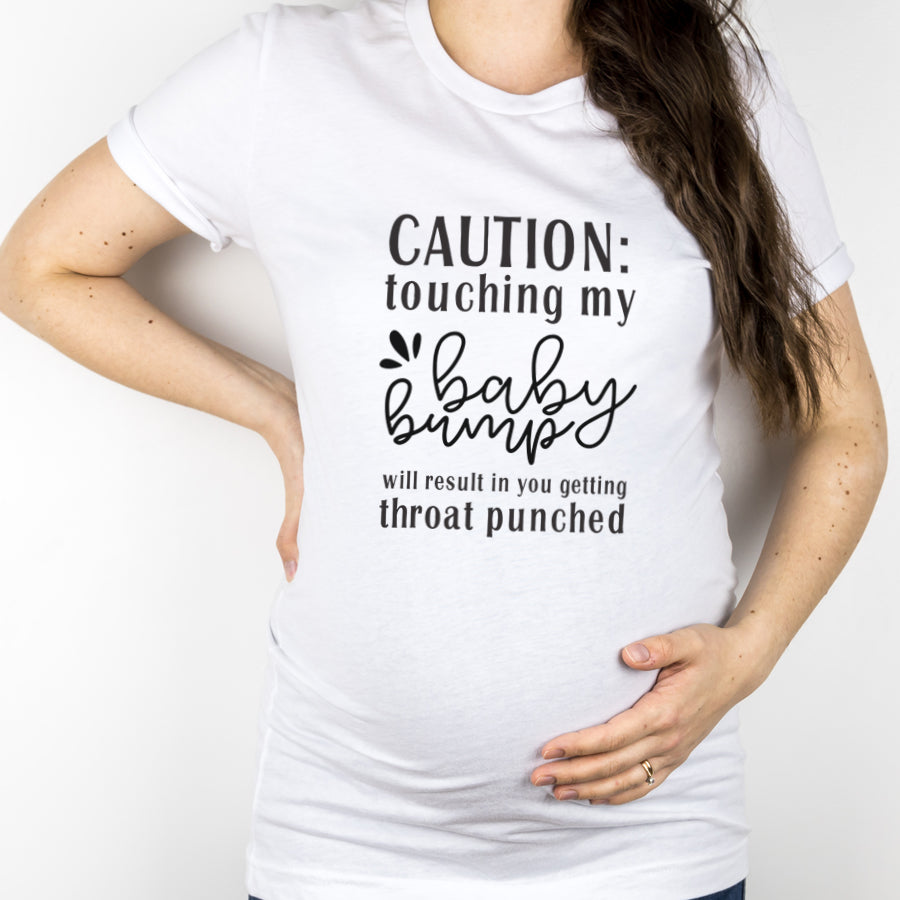 Funny Pregnancy Announcement T-Shirt - 'Caution I'm Pregnant' White Maternity Tee for Expecting Moms - Perfect for Baby Showers, Gender Reveals & Pregnancy Photos