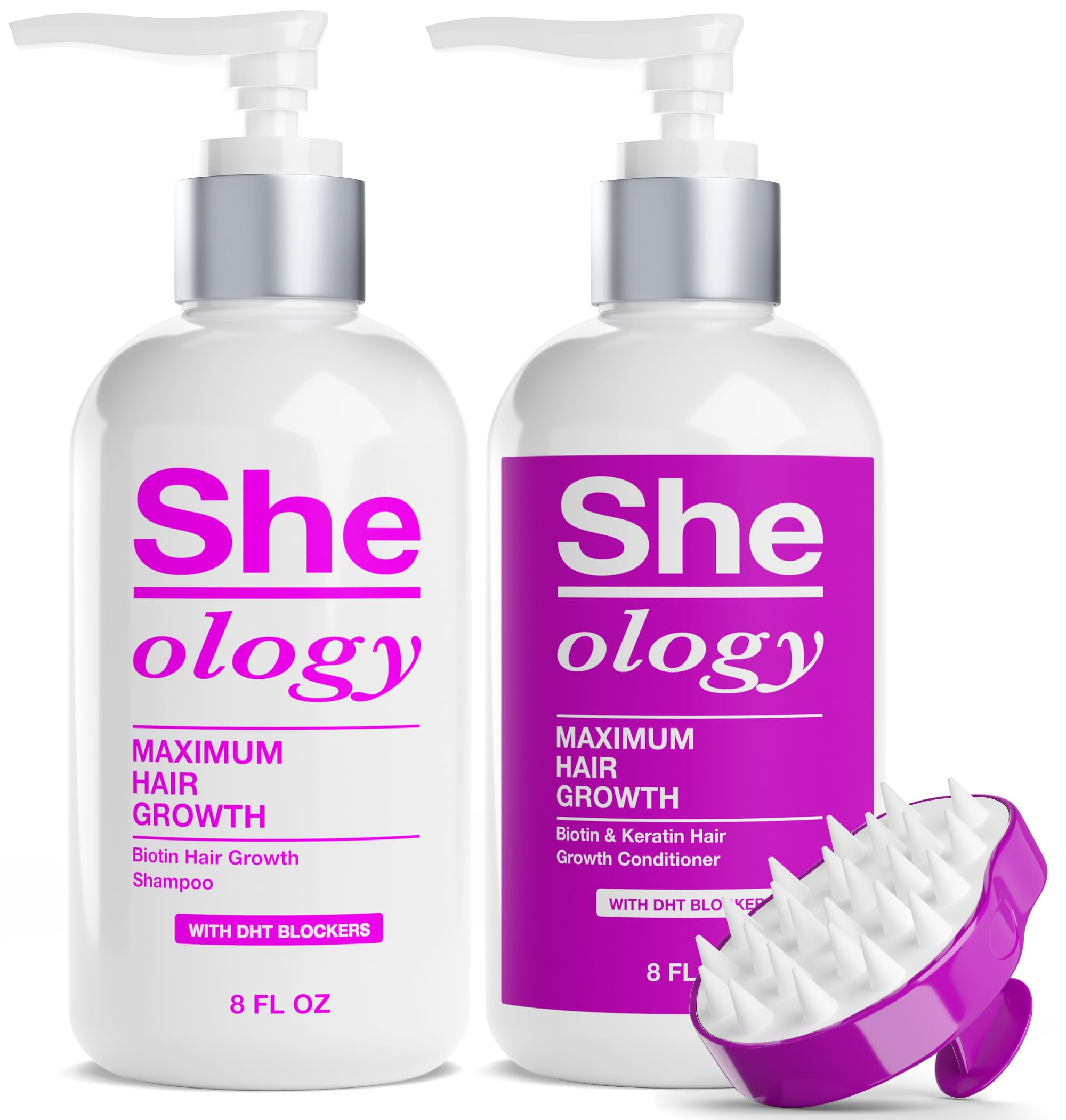 Sheology Biotin, Keratin & Saw Palmetto Hair Growth Shampoo & Conditioner Set with Hyaluronic Acid - Hair Growth Serum for Thicker, Stronger Hair - Perfect for Daily Hair Care & Scalp Nourishment