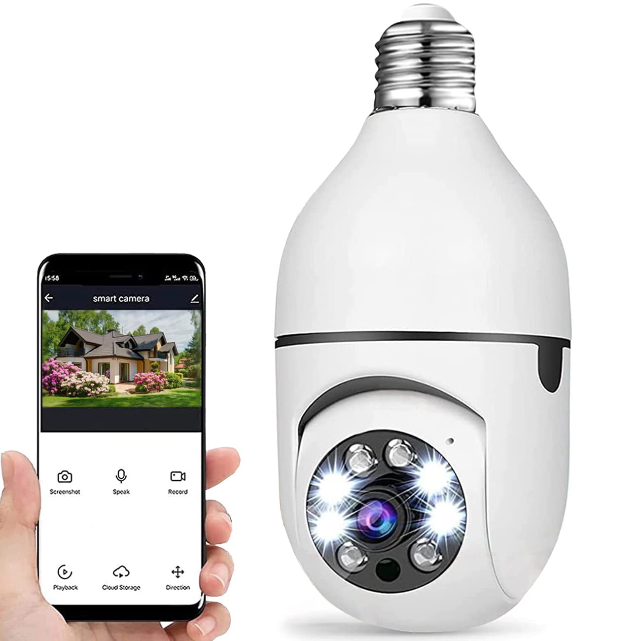 JACE Wireless WiFi Light Bulb Security Camera - 360° Panoramic 1080P HD Home Surveillance with Night Vision, Motion Tracking & Alarm for Indoor/Outdoor Use - Perfect for Baby Monitoring, Pet Watching & Home Security