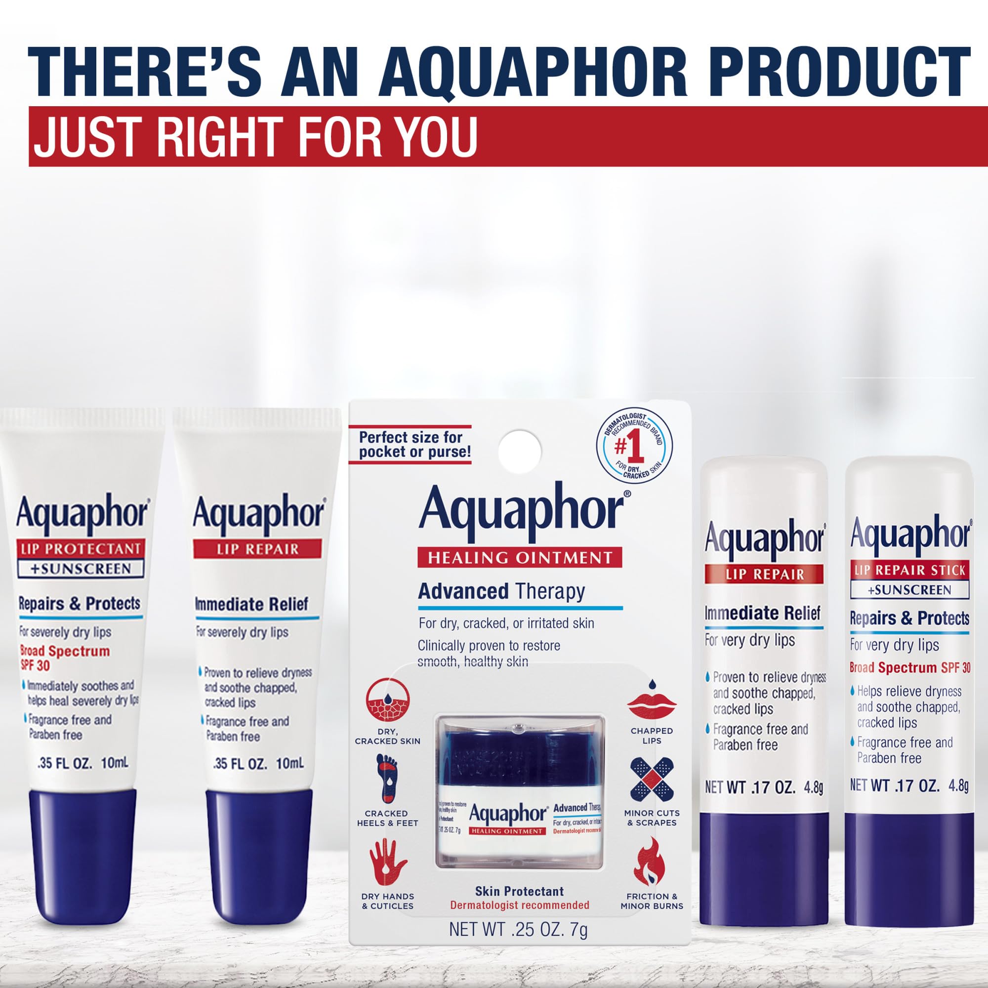 Aquaphor Lip Repair & Protect Stick with SPF 30 Sunscreen - Broad Spectrum Lip Balm for Dry, Chapped Lips - 0.17 Oz (Pack of 4) - Perfect for Outdoor Activities, Hiking & Daily Sun Protection