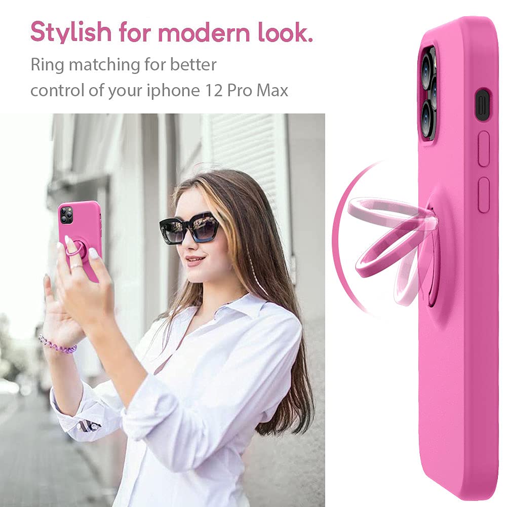 MOCCA iPhone 12 Pro Max Case 6.7 inch with Ring Kickstand & Shockproof Protection | Soft Microfiber Lining | Anti-Scratch Full Body Cover | Compatible with iPhone 12 Pro Max - Pitaya Color | Perfect for Work, Travel & Everyday Use