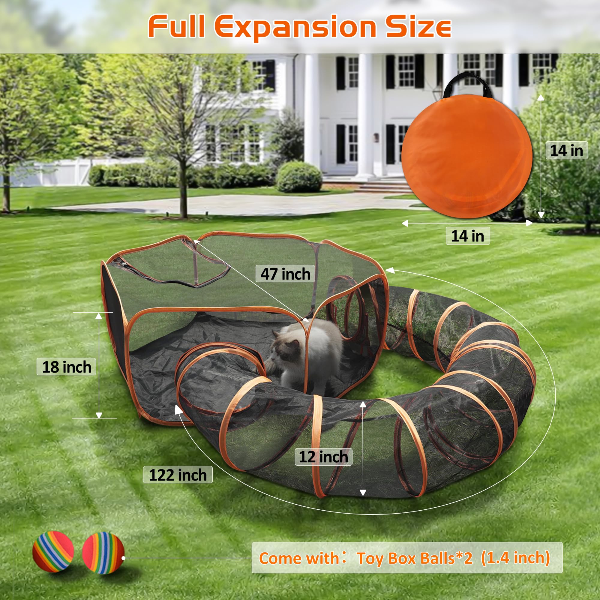 **MAMI&BABI Outdoor Cat Enclosures - Portable Cat Tent with Tunnel for Indoor & Outdoor Cats, Small Animals - Perfect for Backyard, Patio, and Travel Use**