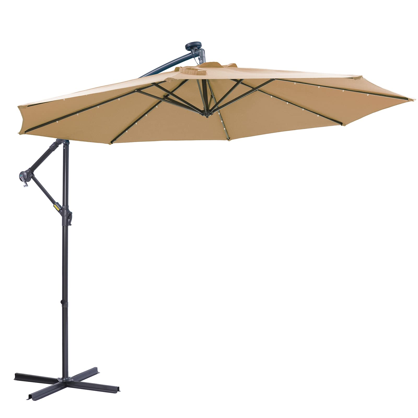 TopWang 10 FT Solar LED Cantilever Patio Umbrella - Adjustable Hanging Offset Outdoor Umbrella with 32 LED Lights for Garden, Poolside & Backyard Relaxation