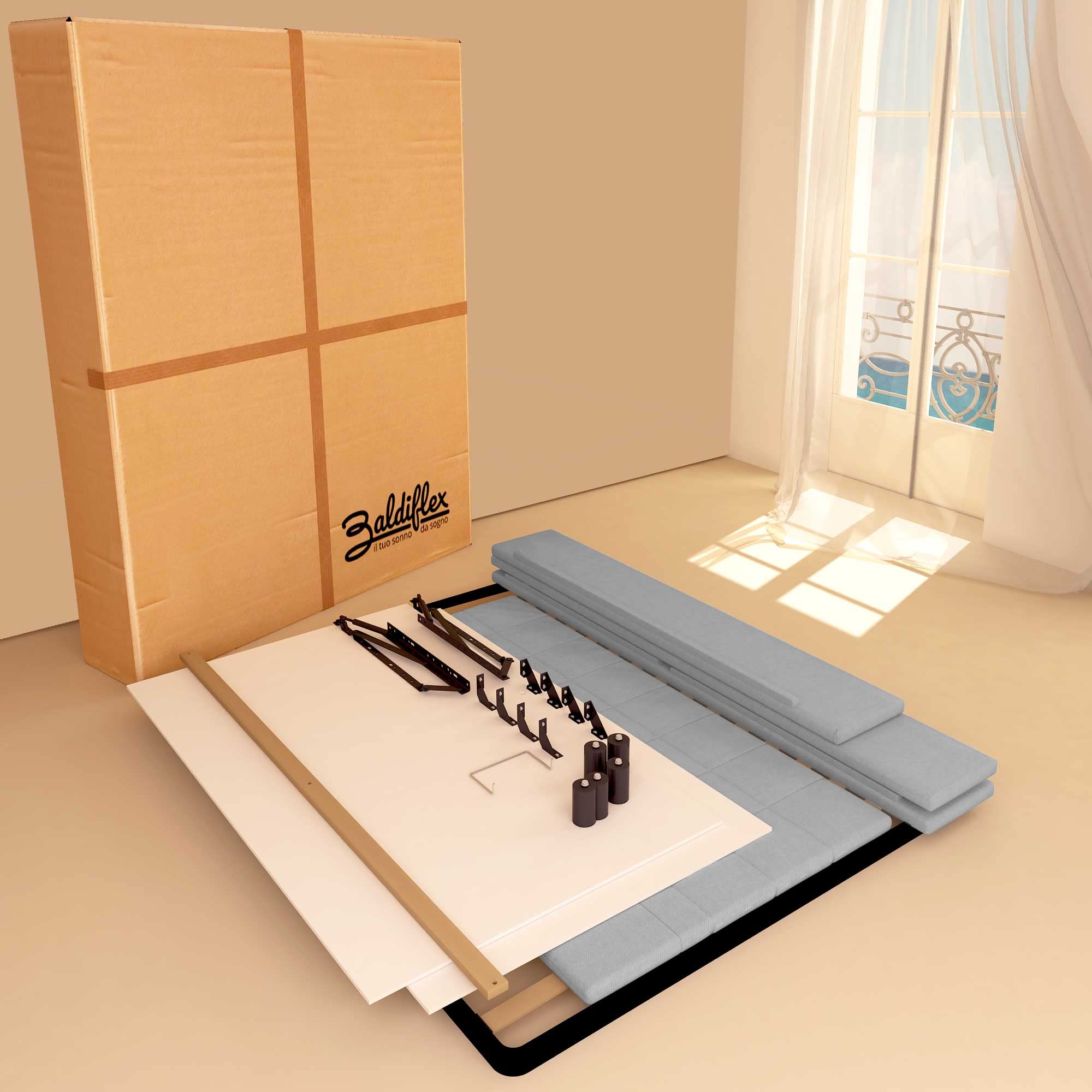 Baldiflex Single Bed with Storage - Synthetic Leather Dublin Model, Slatted Base for Single Mattress, 120 x 200 cm, Elegant Headboard, Light Gray - Perfect for Small Bedrooms, Guest Rooms & Studio Apartments