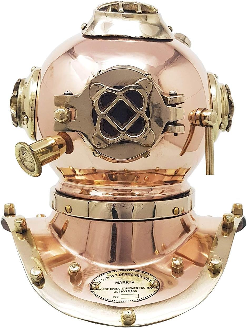 Vintage Style Brass Diving Helmet Decor - Antique Reproduction Sea Diver Helmet for Home Office Desk, Man Cave, or Halloween Party Decoration - Unique Nautical Theme Gift for Divers & Ocean Lovers