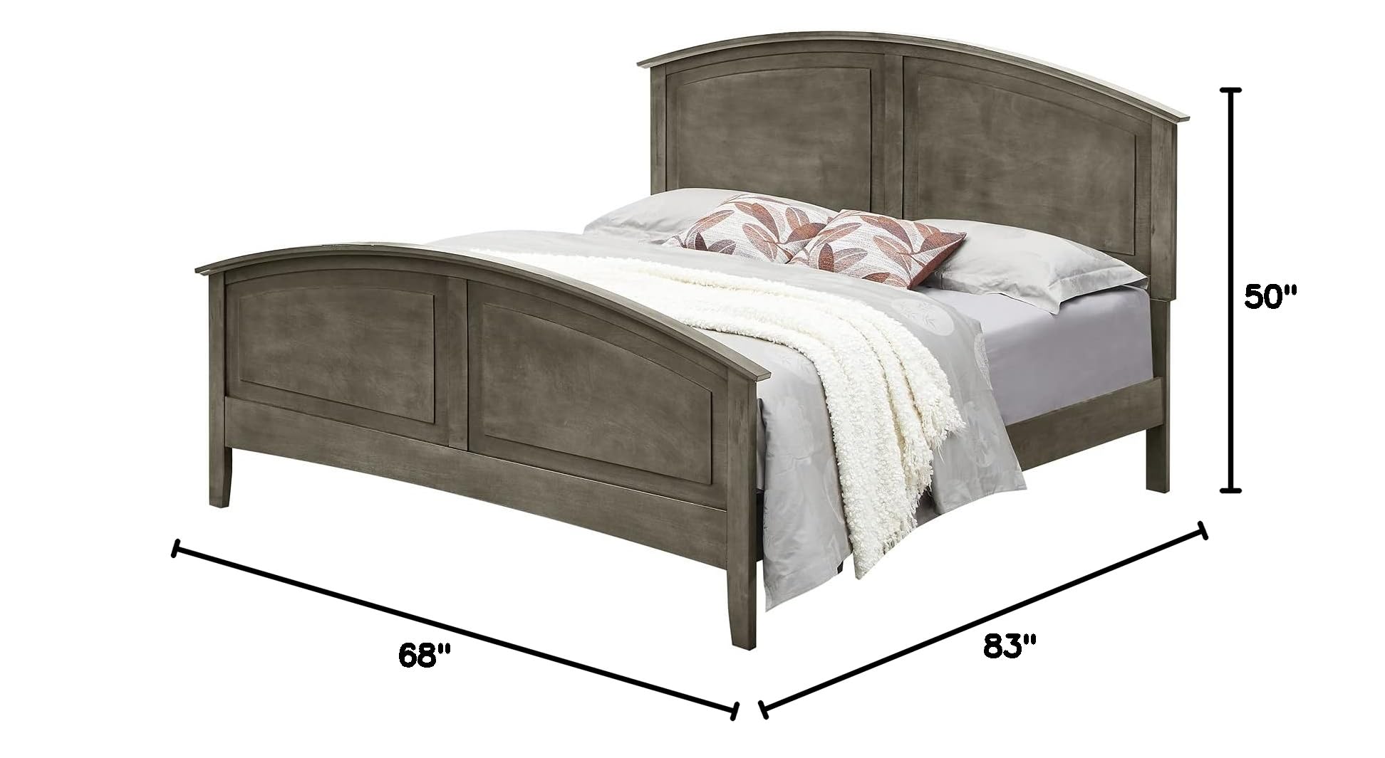Glory Furniture Hammond Queen Panel Bed in Gray - Modern Gray Upholstered Queen Size Bed Frame with Panel Headboard for Bedroom Decor
