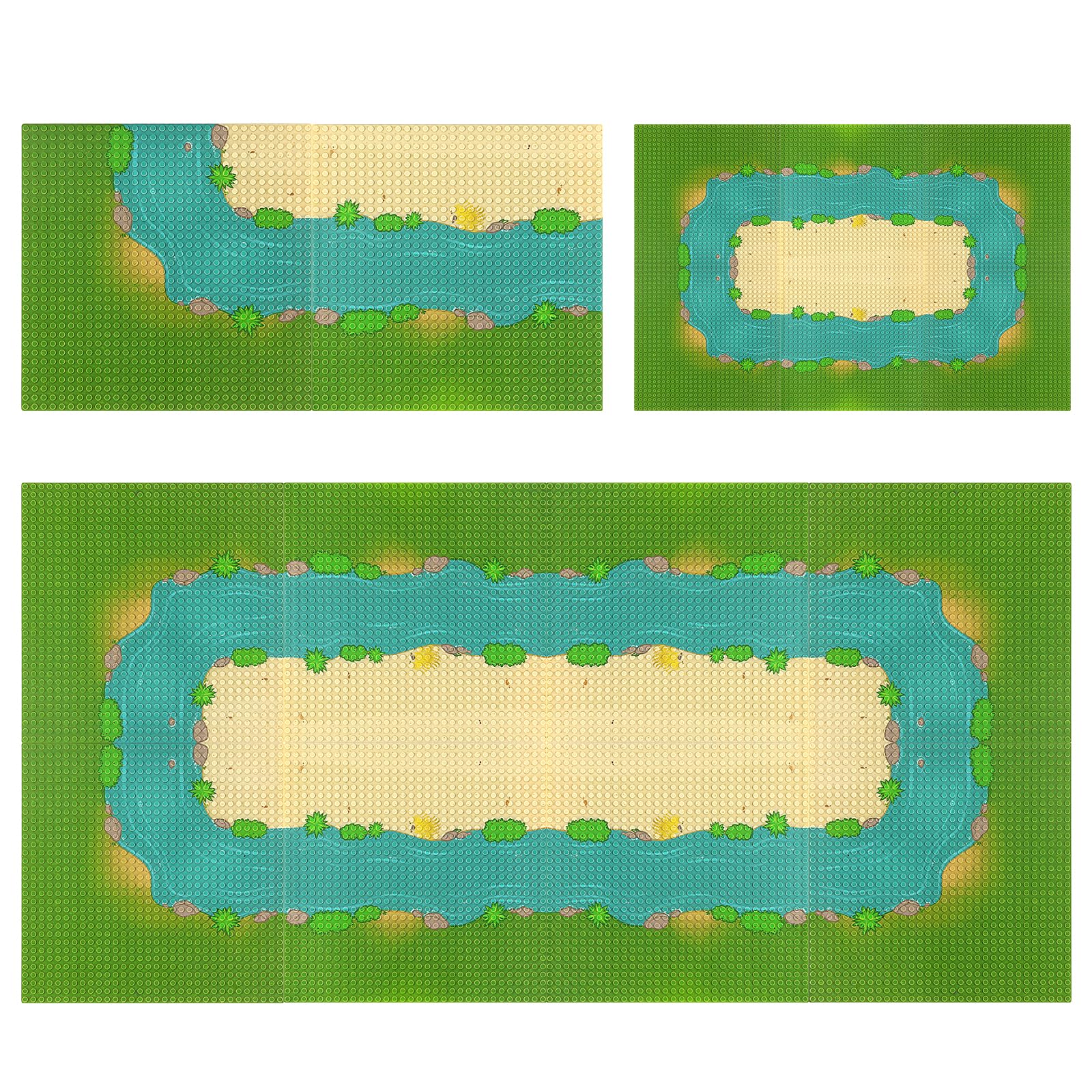 Feleph 10x10 Inch Classic Baseplate with River & Grassland Design - Compatible with LEGO, Mega Bloks & Major Building Blocks - Perfect for Kids' Playrooms, DIY Scenes & Model Displays