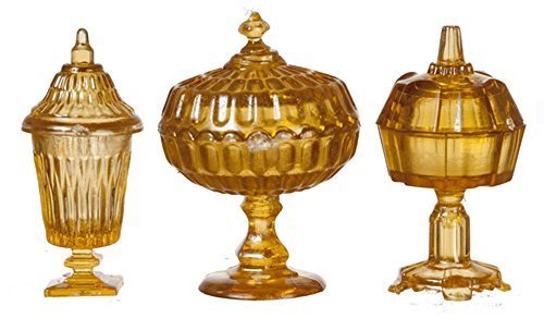 Melody Jane Dollhouse Dark Amber Candy Dishes - Chrysnbon Miniature Ornaments for Dollhouse Decor & Miniature Collectors - Perfect for Victorian Dollhouse Accessories & Miniature Scene Displays
