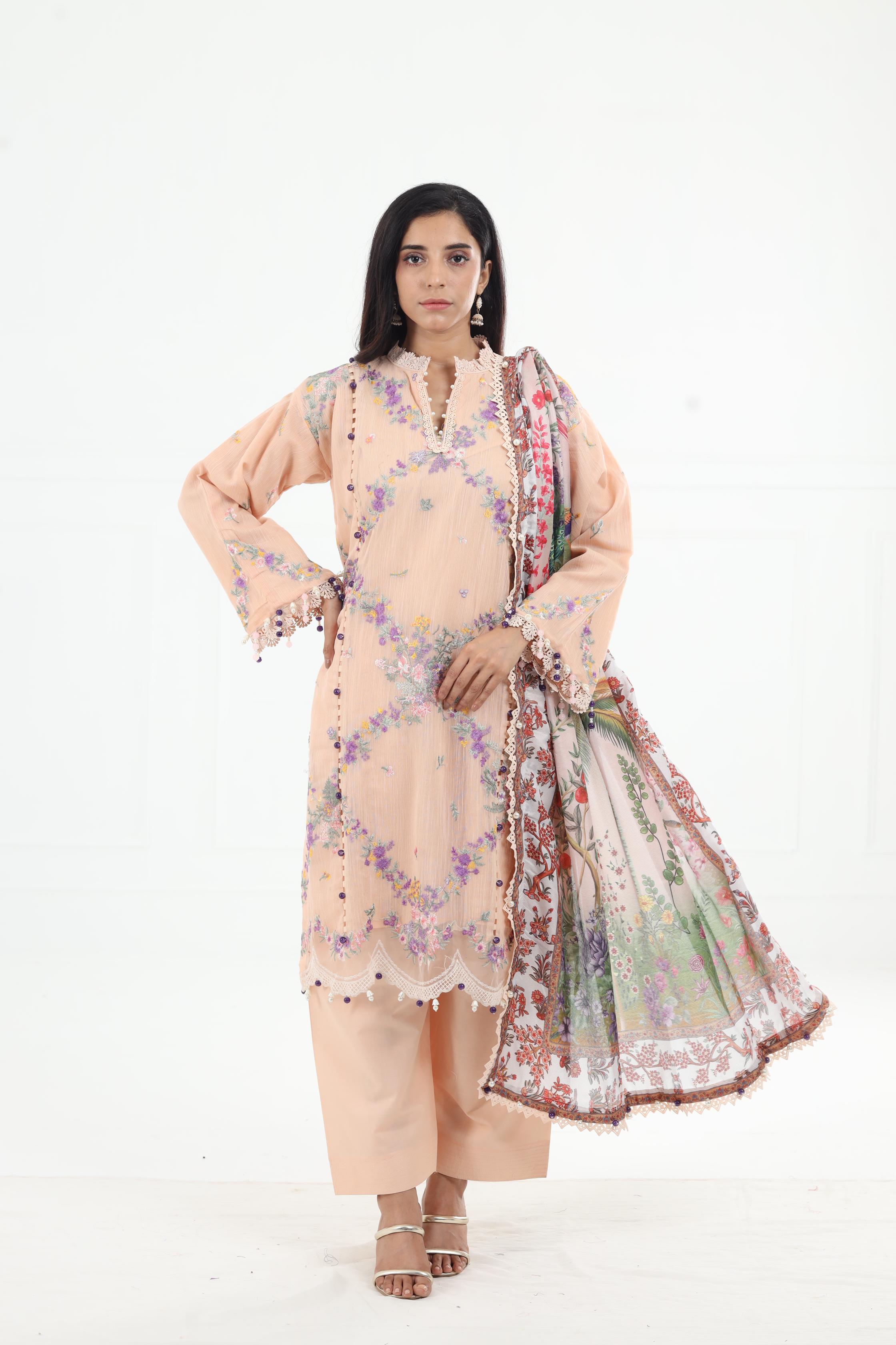 Sana Safinaz Muzlin Volume 1 Embroidered Lawn Suit - Premium Stitched Pakistani Formal Dress for Women - Perfect for Weddings, Parties & Special Occasions