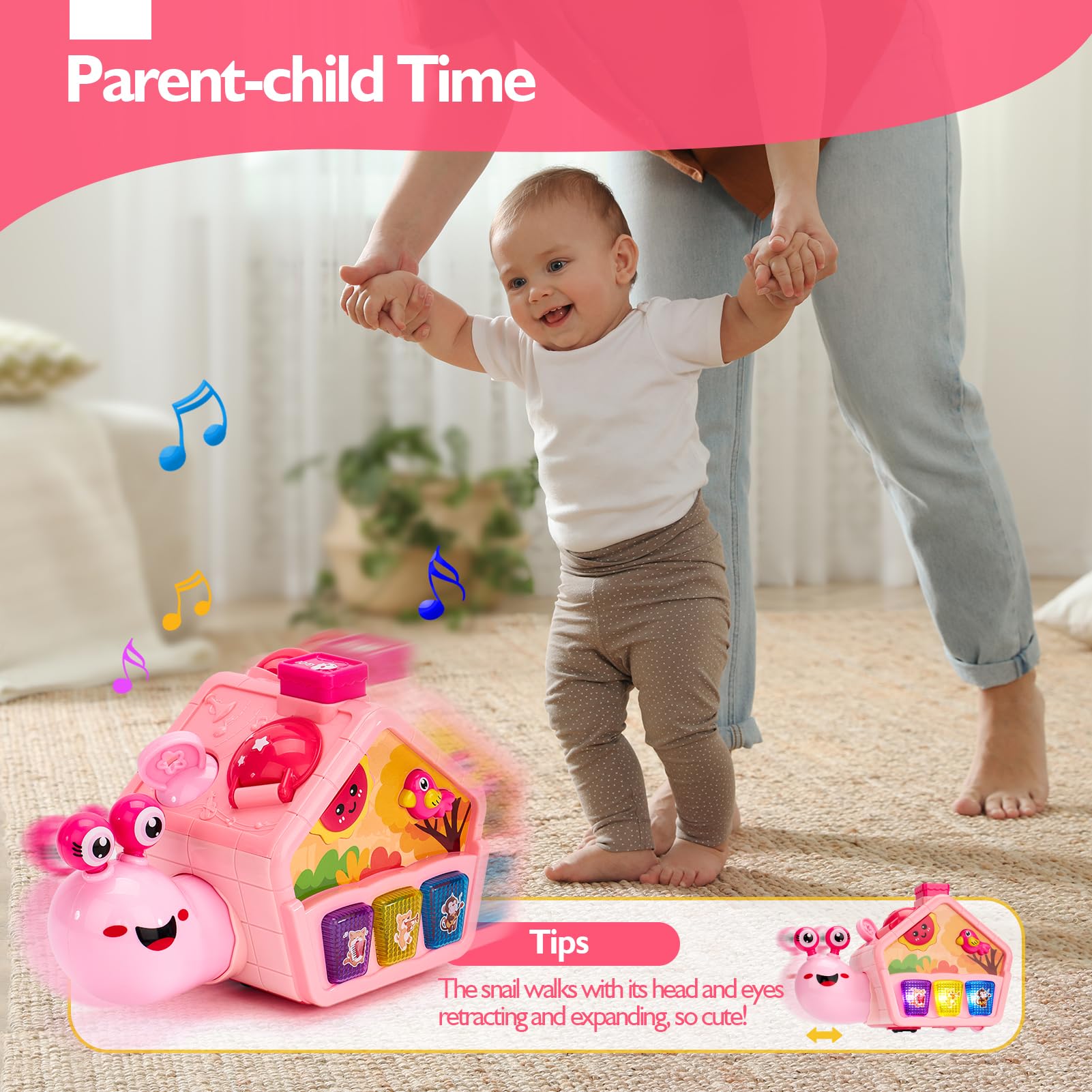 Hahaland Musical Crawling Snail Toy - Educational Baby Toys for 6-18 Months, Interactive Toddler Learning Toy with Lights & Sounds - Perfect 1st Birthday Gift for Girls & Boys - Great for Crawling Practice, Sensory Development & Early Learning Playtime