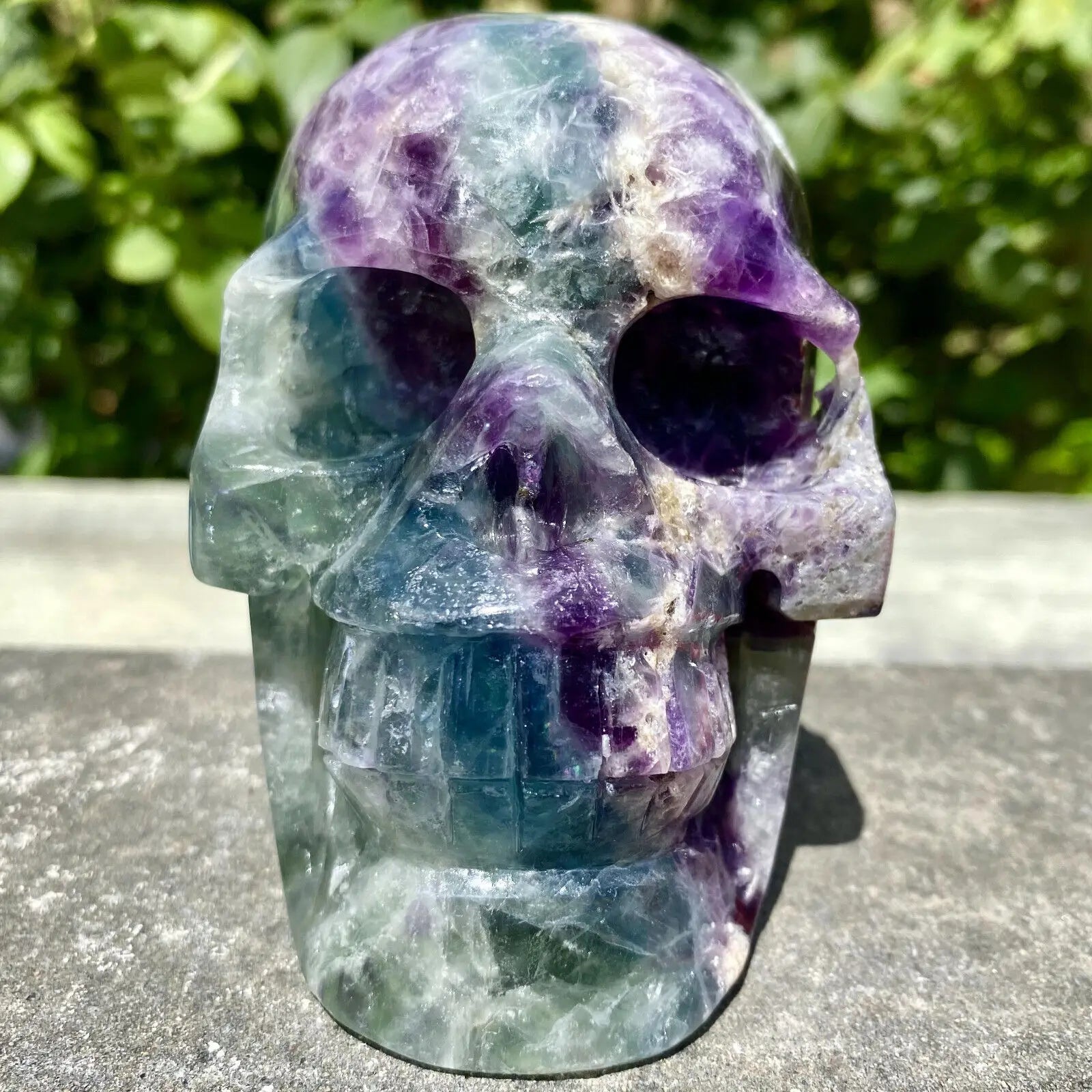 Hand Carved Natural Fluorite Skull Crystal - Healing Stone for Meditation, Reiki & Energy Work - Unique Purple & Green Quartz Decor for Home & Office
