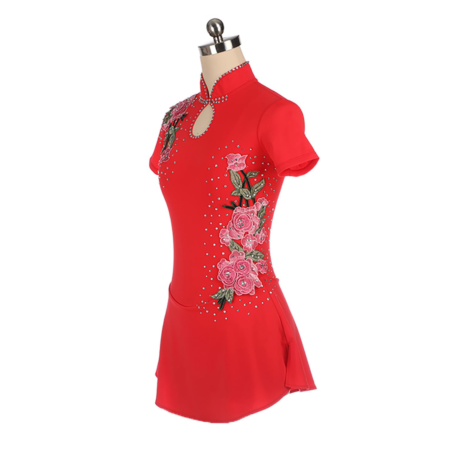 Elegant Women's Cheongsam Style Ice Skating Dress with Gorgeous Embroidery - Figure Skating Costume, Tutu Skirt & Gymnastics Leotard for Performances, Competitions & Dance Shows