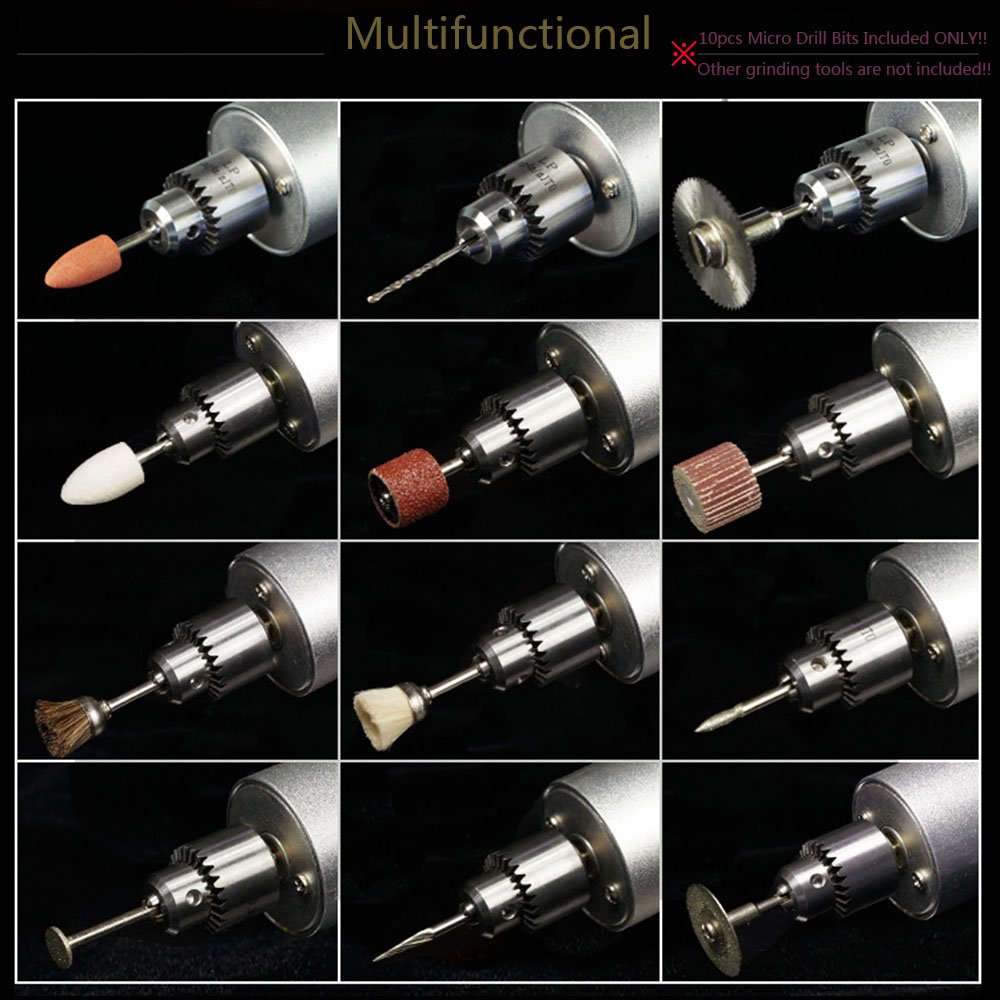 Yakamoz 0.3mm-4mm Micro Aluminum Portable Handheld Electric Drill - DIY PCB Mini Drill with 5A Power Supply & 10pc Micro Drill Bits Set for Jewelry Making, Circuit Board Repair, and Model Crafting