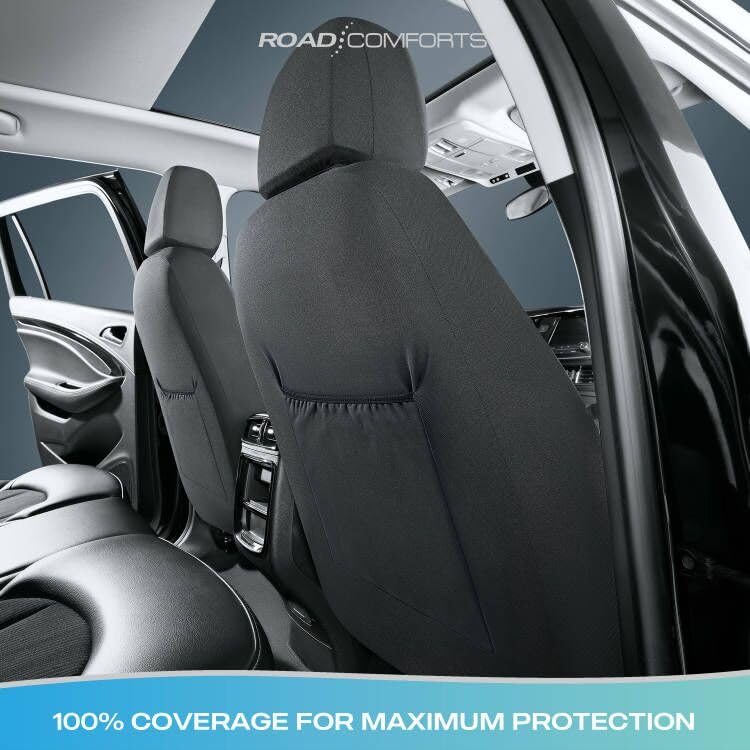 Premium Low Back Flax Car Seat Covers - Heavy Duty Breathable Front Seat Protectors with Airbag Compatibility (Not Seat Belt Compatible), Universal Fit for Most Cars, Trucks, SUVs & Vans - Black - Perfect for Commuting, Road Trips & Daily Driving Protection