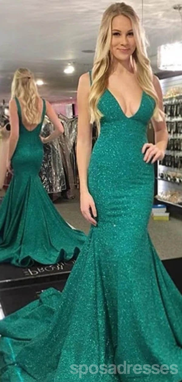 Elegant Green Mermaid Spaghetti Strap V-Neck Backless Long Prom Dress for Women - Perfect for Evening Gala, Homecoming, and Formal Events