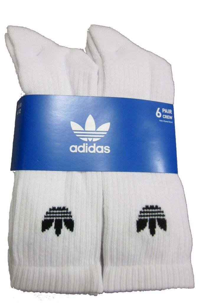 Adidas Originals 6-Pack Trefoil Crew Socks - White | Comfortable Cotton Athletic Socks for Men & Women | Perfect for Sports, Gym & Casual Wear