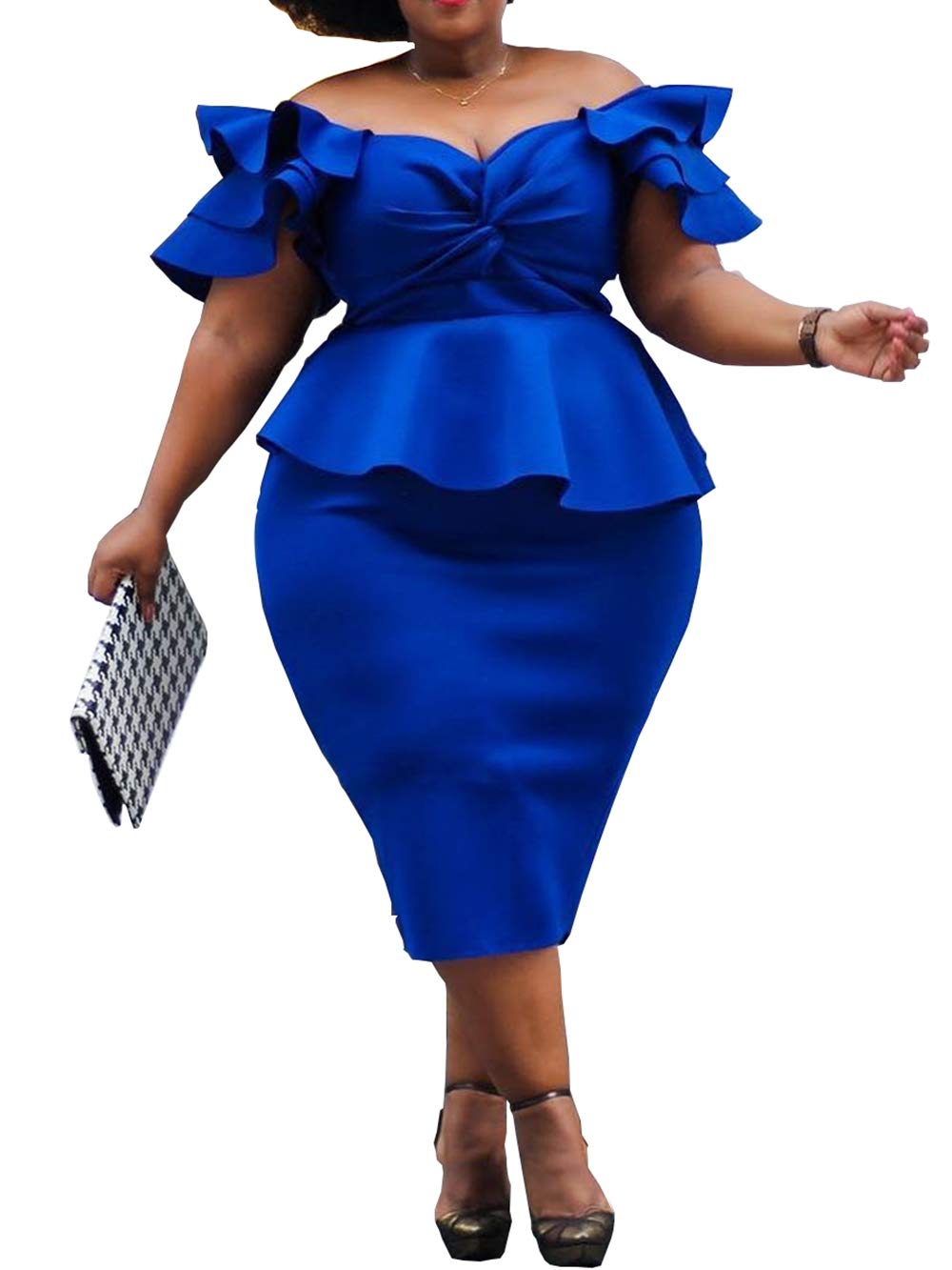 VERWIN Plus Size Women's Midi Dress - Patchwork Short Sleeve Bodycon Dress with High Waist | Perfect for Casual Outings, Date Nights & Summer Parties