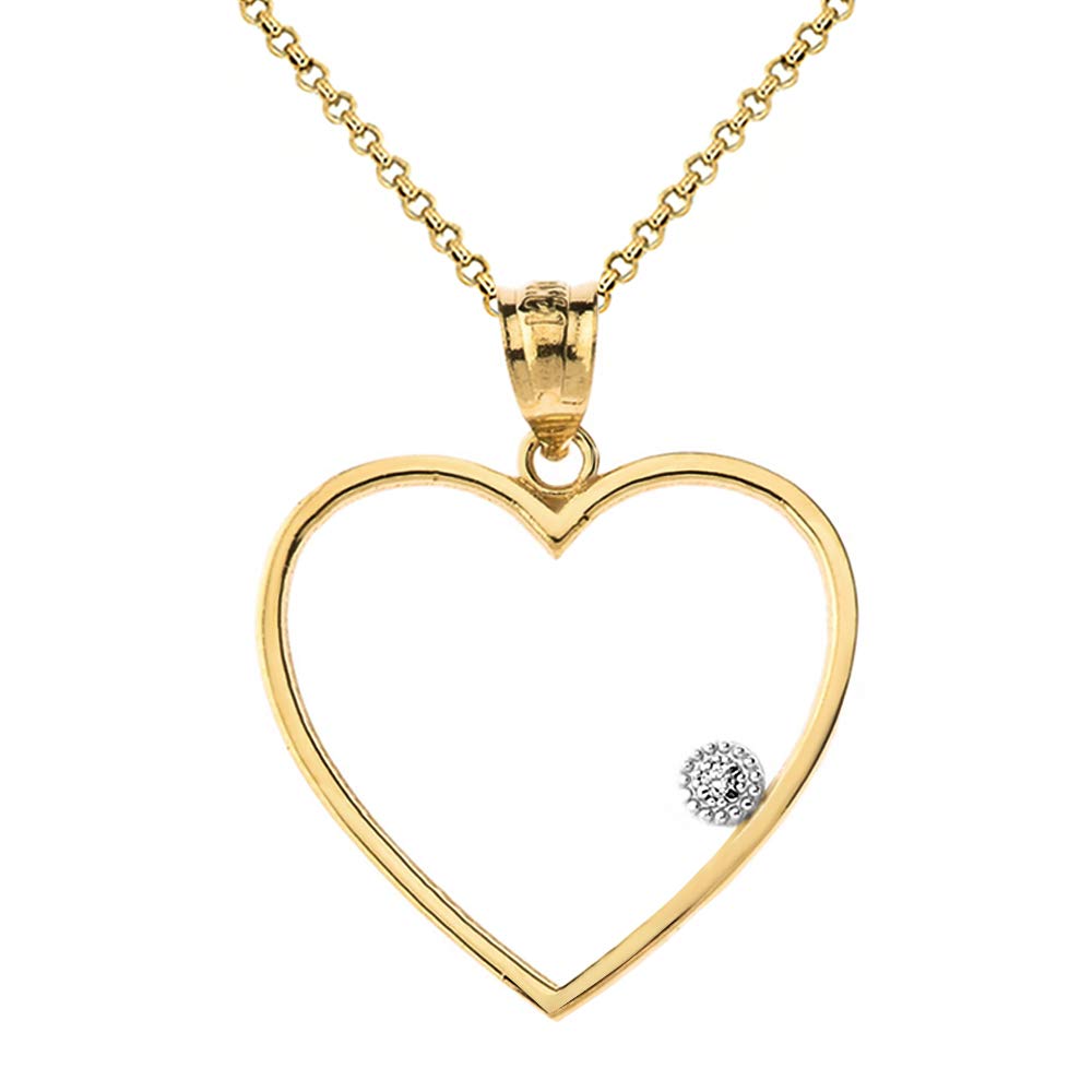 14K Gold Diamond Heart Pendant Necklace for Women - Elegant Love Charm Open Heart Jewelry Gift for Anniversary, Valentine's Day & Special Occasions