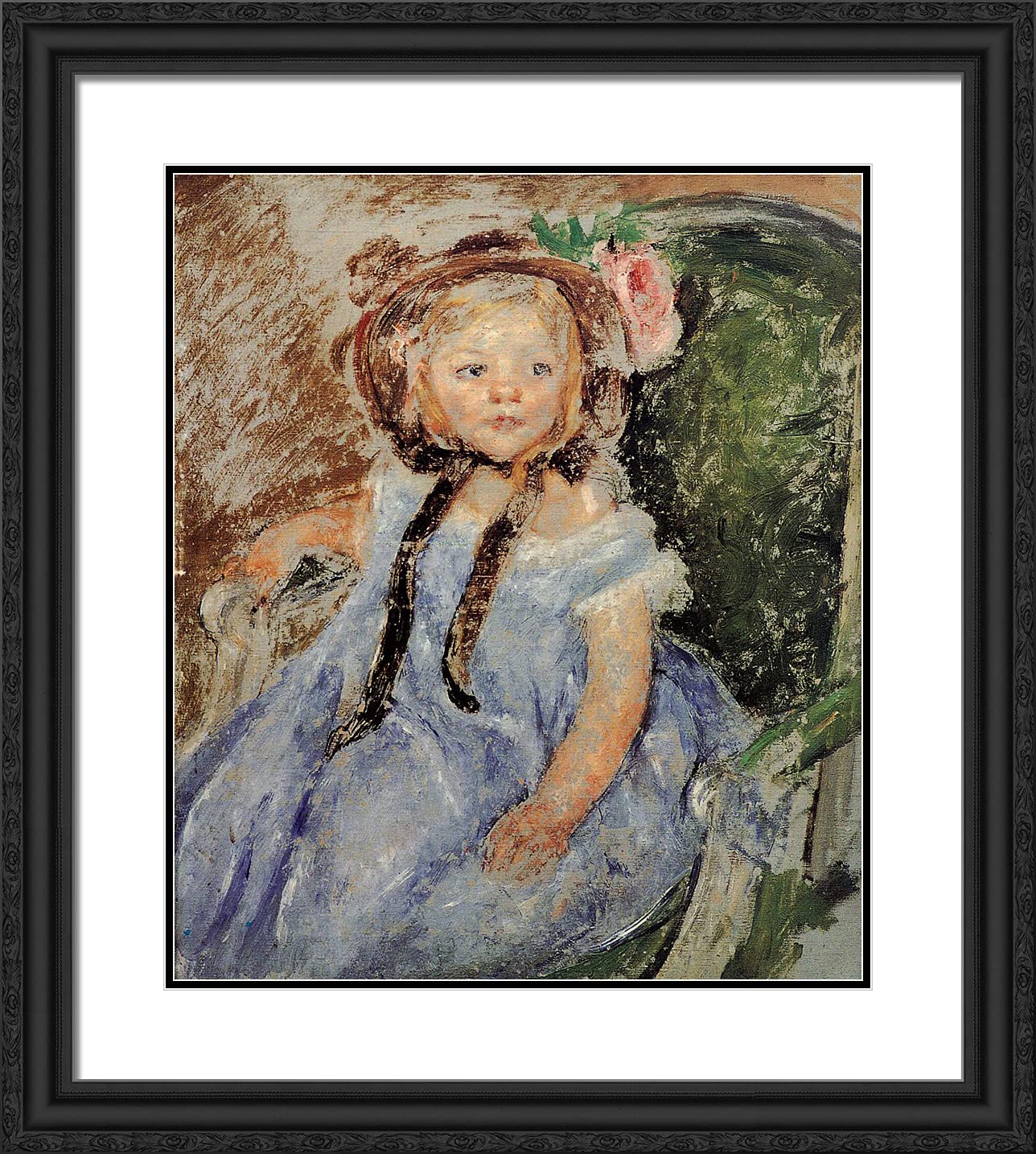 Mary Cassatt 20x22 Black Ornate Framed Art Print - Sara in Dark Bonnet with Double Matting | Classic Home Decor, Living Room Wall Art, Office Decoration