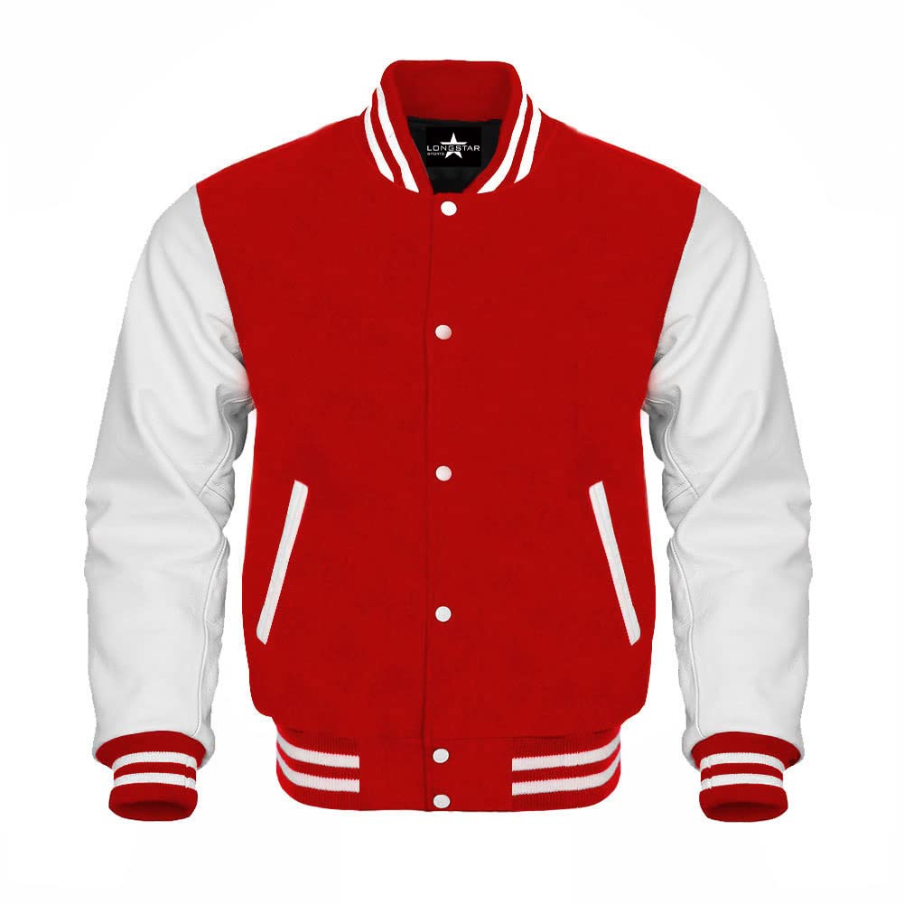 Authentic Baseball Varsity Bomber Jacket - Genuine Leather Sleeves & Wool Body - Letterman School Jacket in Multiple Colors - Perfect for High School Sports, College Games & Casual Streetwear