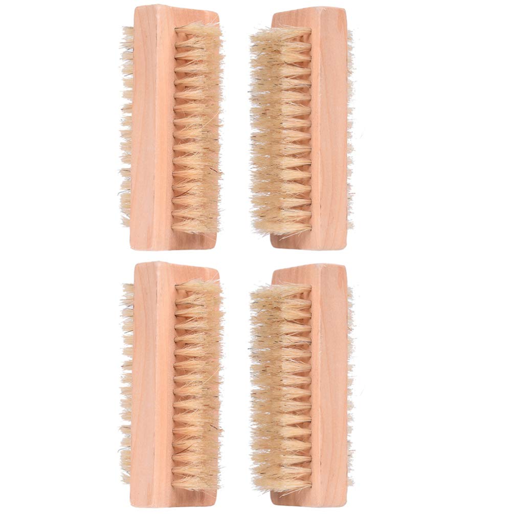 Beaupretty 4pcs Hard Nail Brush Set - Double Sided Bamboo Wooden Manicure & Pedicure Tool for Hand & Foot Care - Perfect for Salon, Spa, Home Nail Care & Travel Essentials