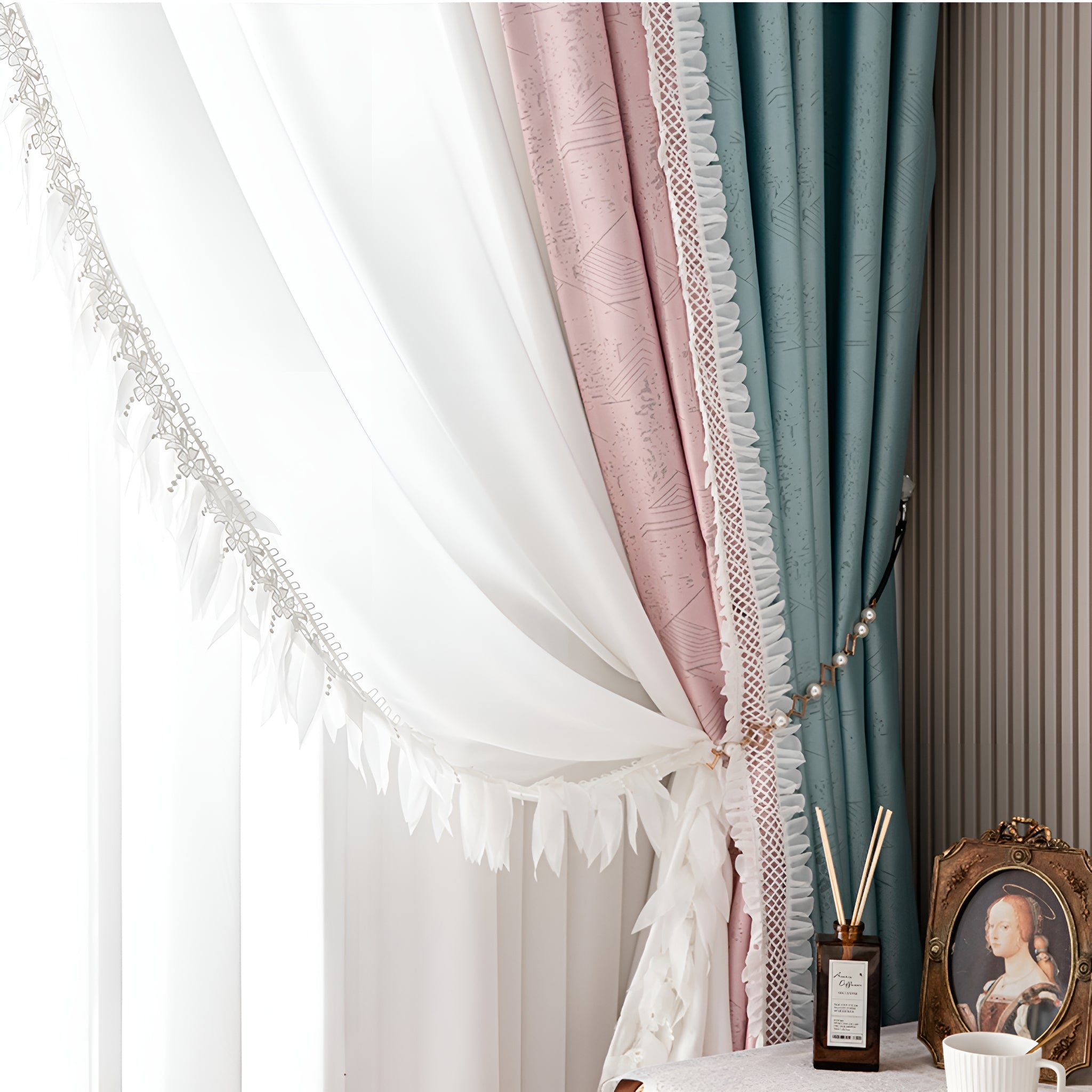 Custom Daphne Color Blocking Thermal Blackout Curtains for Bedroom & Living Room - Energy Efficient & Noise Reducing Window Treatments