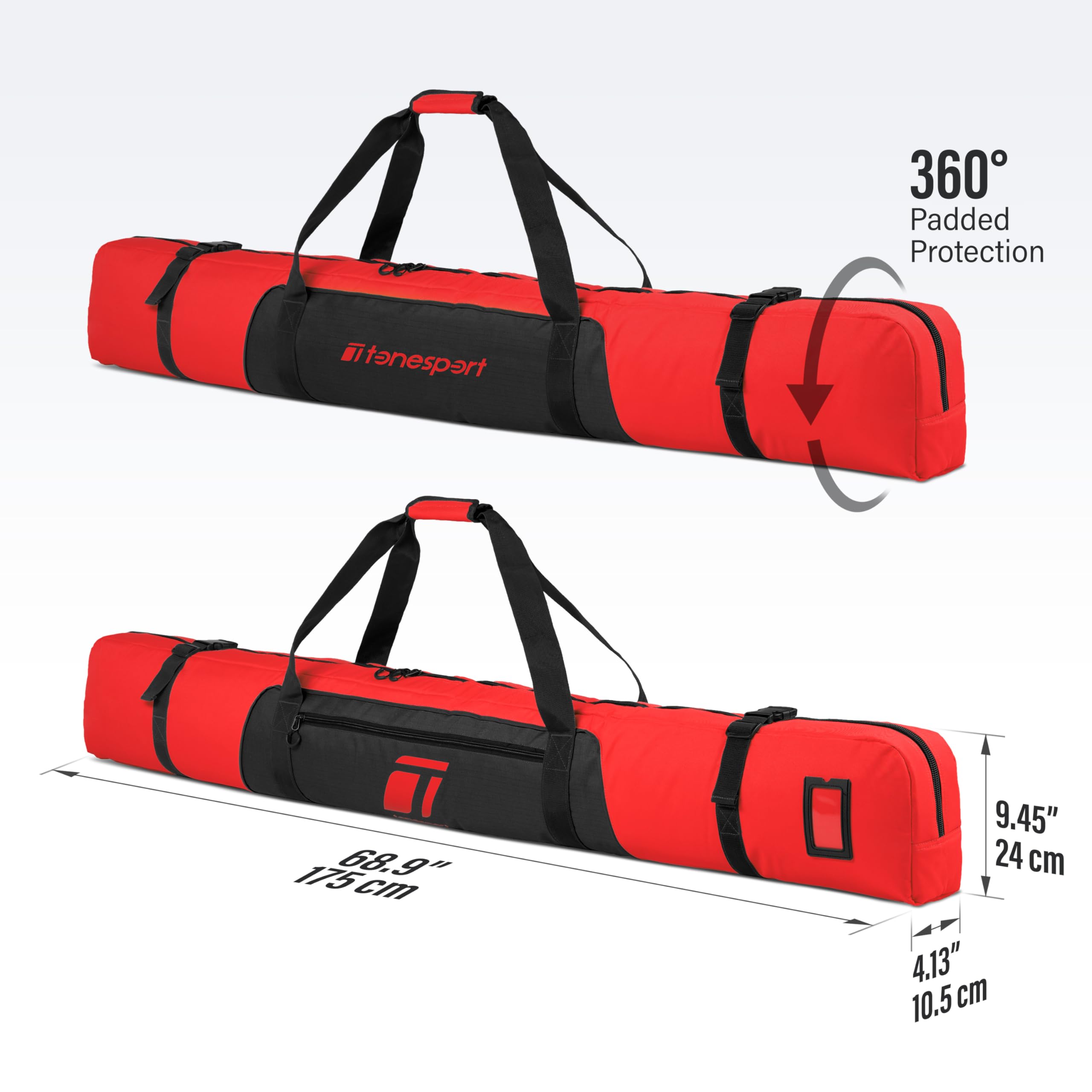 **Padded Waterproof Ski Bag for Air Travel - Durable Snow Ski Carrier up to 175cm - Perfect for Flying, Ski Trips & Winter Vacations**