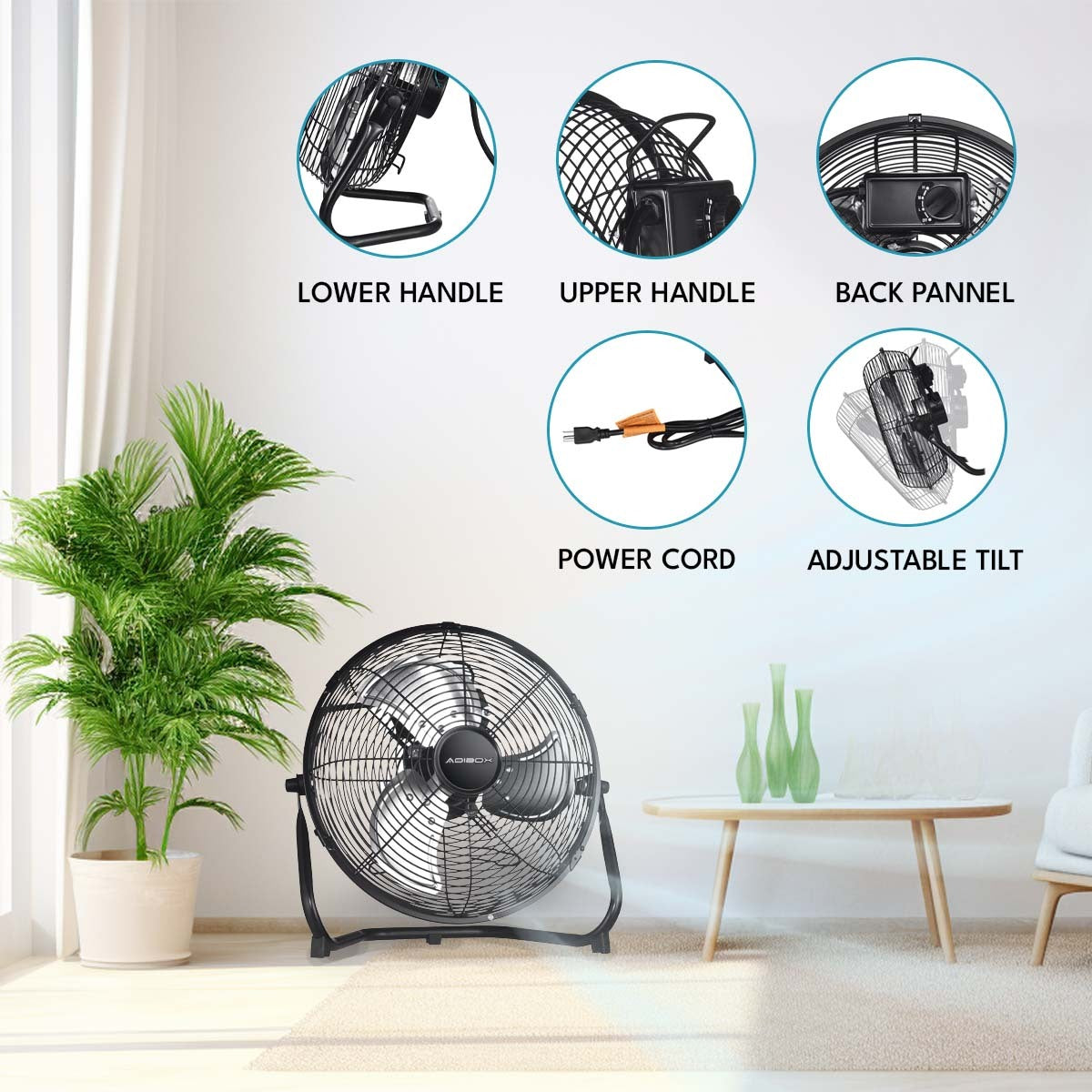 20 Inch 3-Speed High Velocity Industrial Heavy Duty Metal Floor Fan - Black with Tilting Head - Powerful Cooling for Warehouses, Garages, Workshops, and Home Use - Indoor/Outdoor Commercial Grade Fan