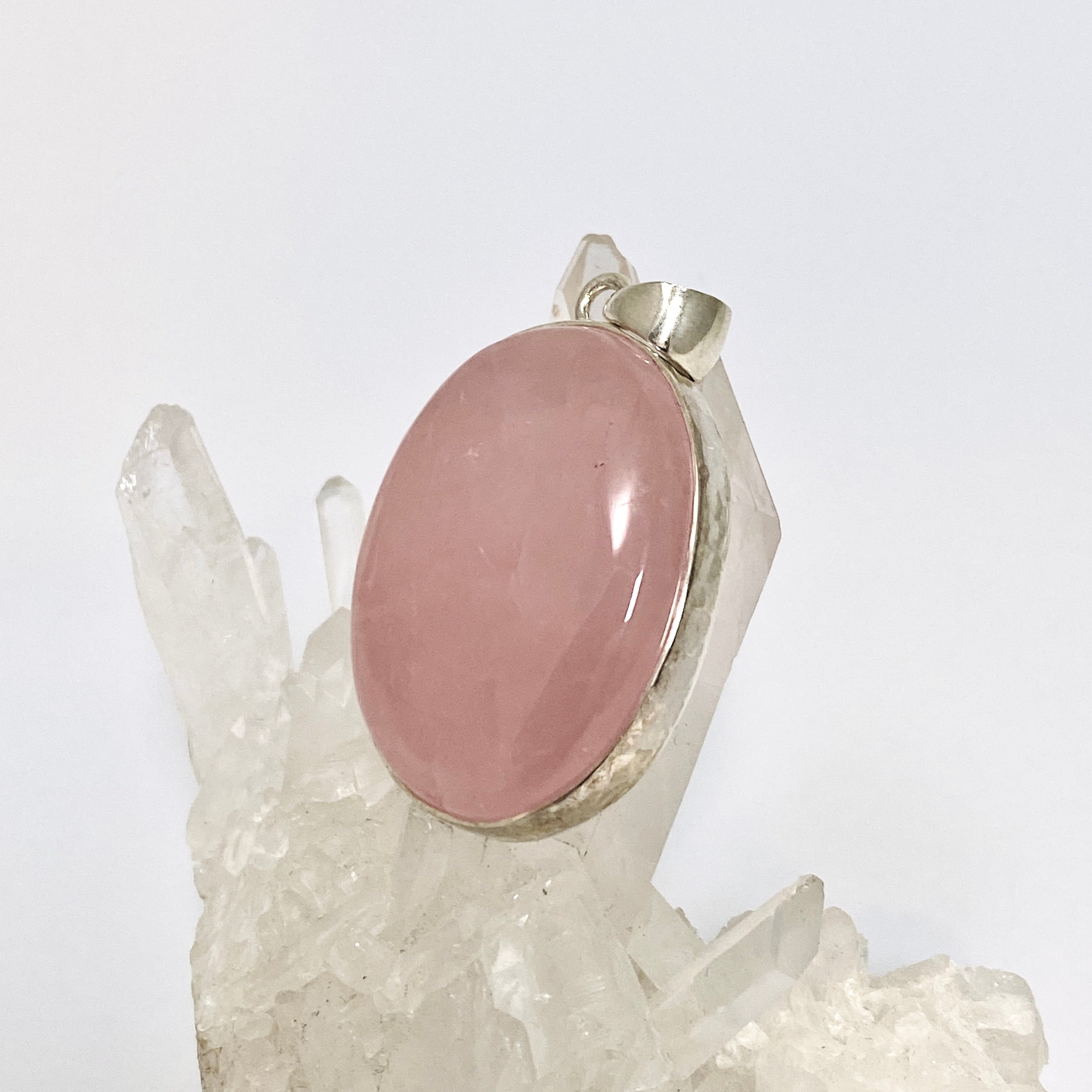 Natural Rose Quartz Oval Cabochon Pendant Necklace - Healing Crystal Jewelry for Women - Perfect for Meditation, Energy Balancing & Spiritual Gifts