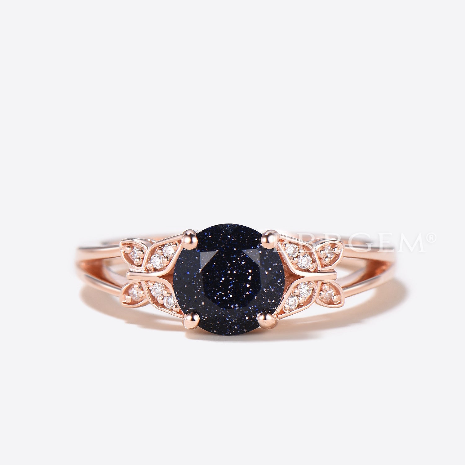 1ct Round Galaxy Blue Sandstone Diamond Split Shank Ring - Butterfly Wedding Band for Women, Bridal Jewelry, Anniversary Gift, Engagement Ring, Promise Ring, Valentine's Day Present